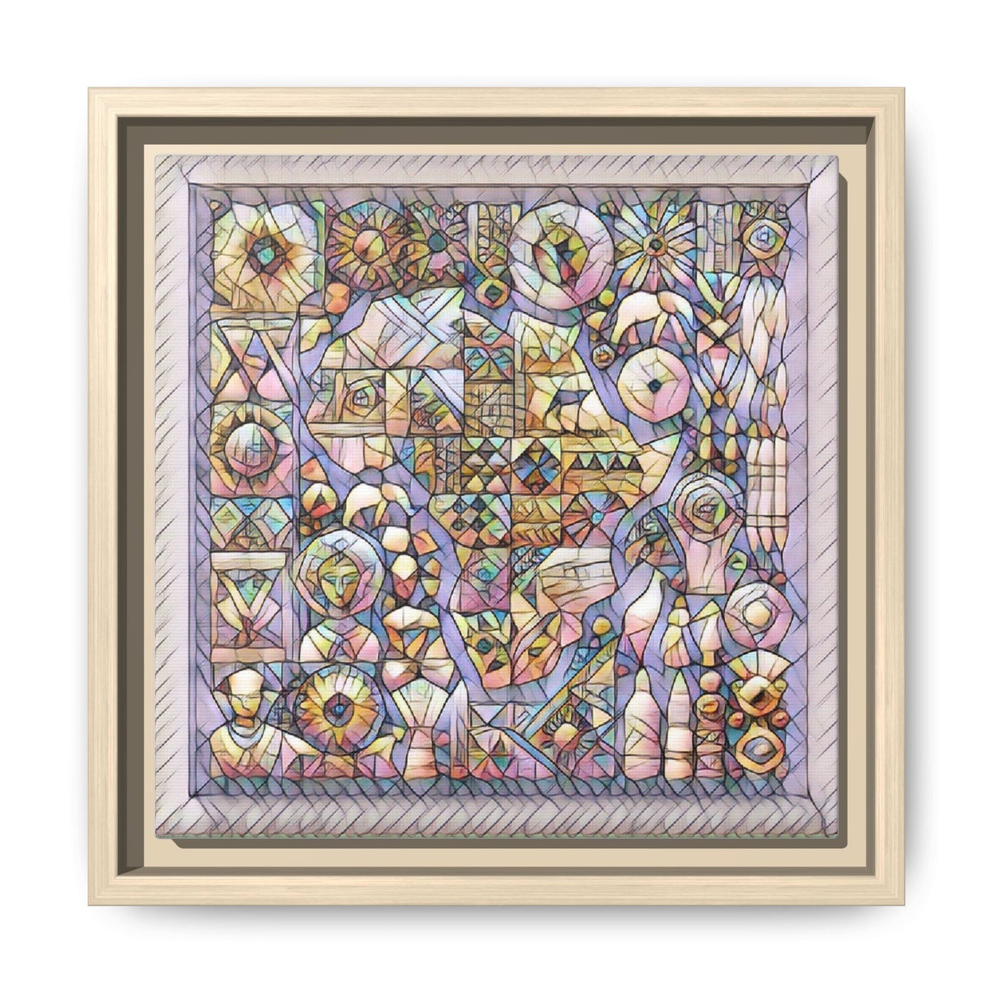 Framed Abstract Mosaic Matte Canvas Art — Pastel Geometric Wall Decor