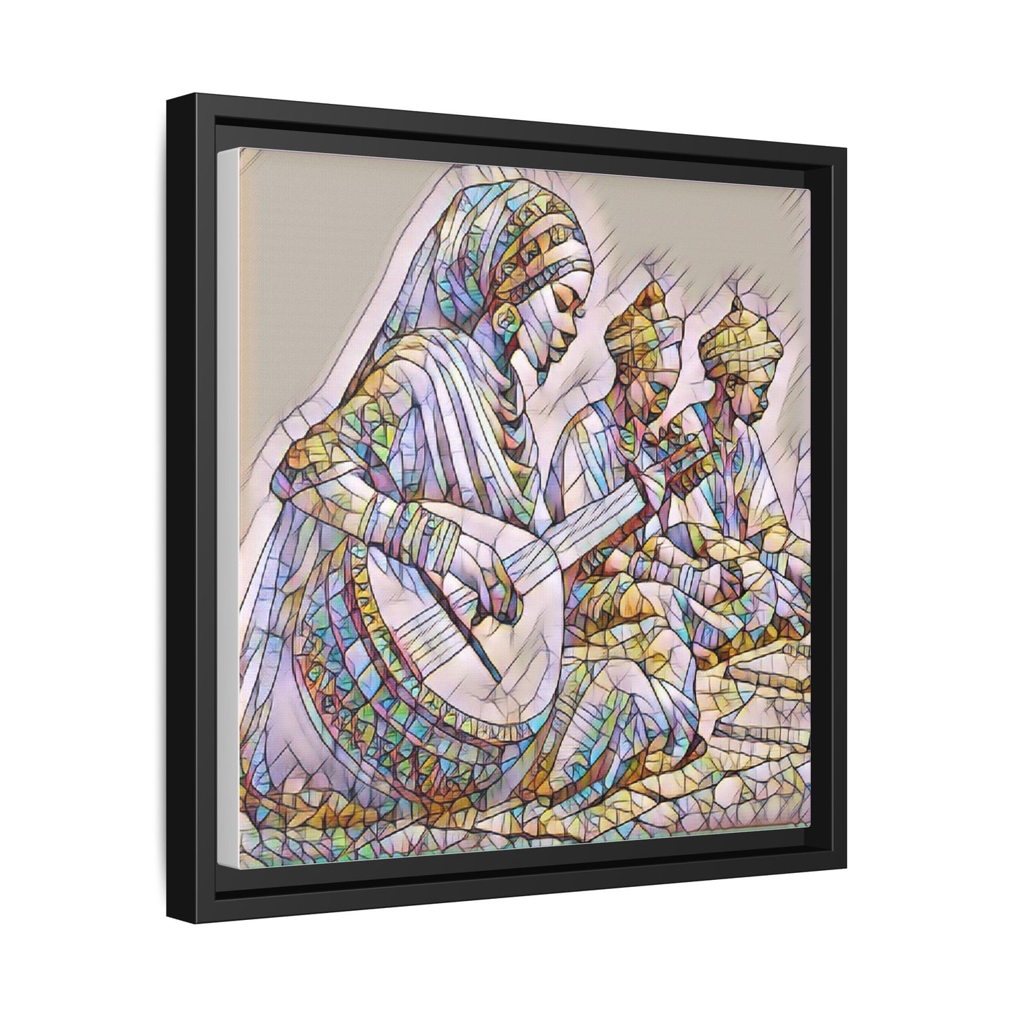 Framed Matte Canvas: Colorful Moroccan Musicians Wall Art