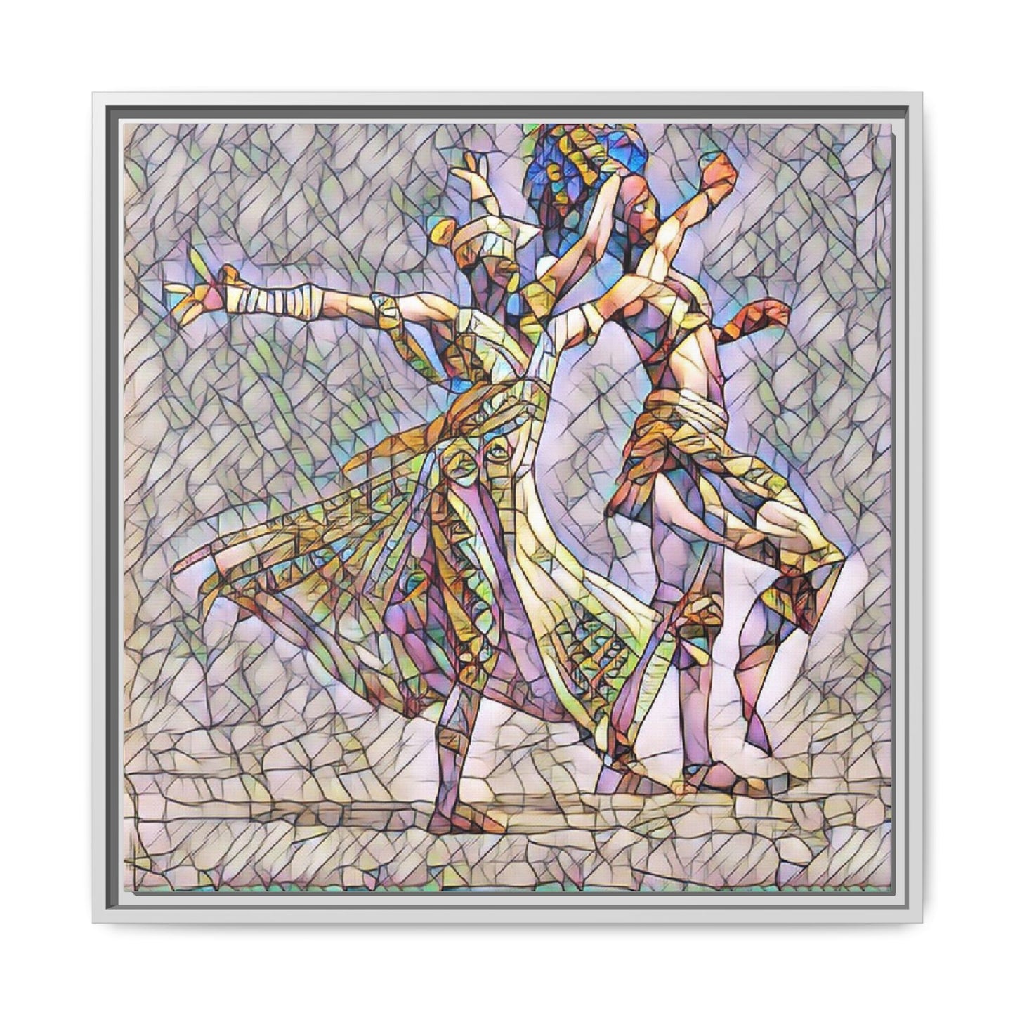 Framed Matte Canvas Wall Art — Abstract Dancers in Stained Glass Style