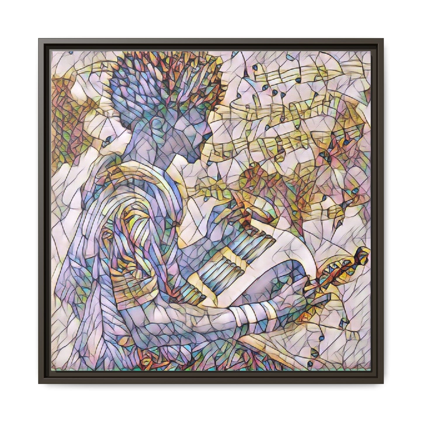 Abstract Jazz Musician Framed Canvas Art — Colorful Stained-Glass Style Wall Decor
