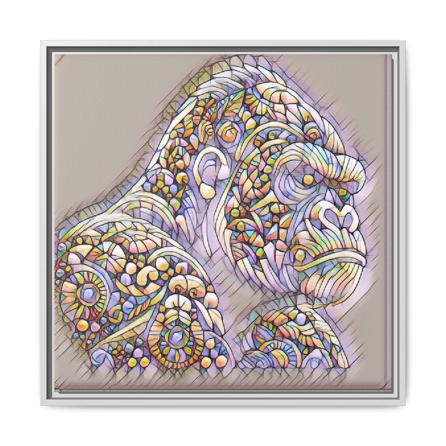 Colorful Ornate Gorilla Matte Canvas Framed Wall Art