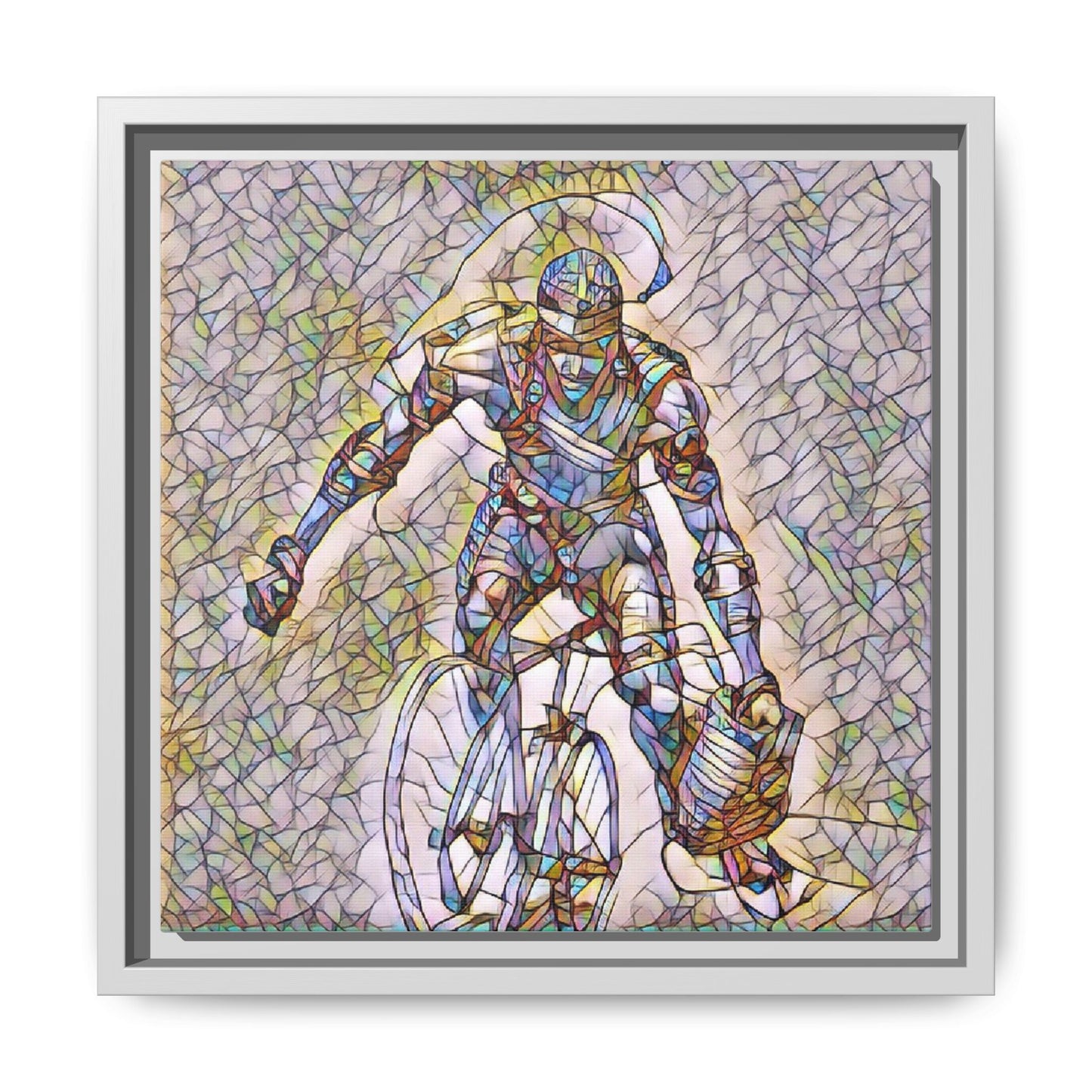 Cyclist Mosaic Matte Canvas Print — Framed Multicolor Cycling Art