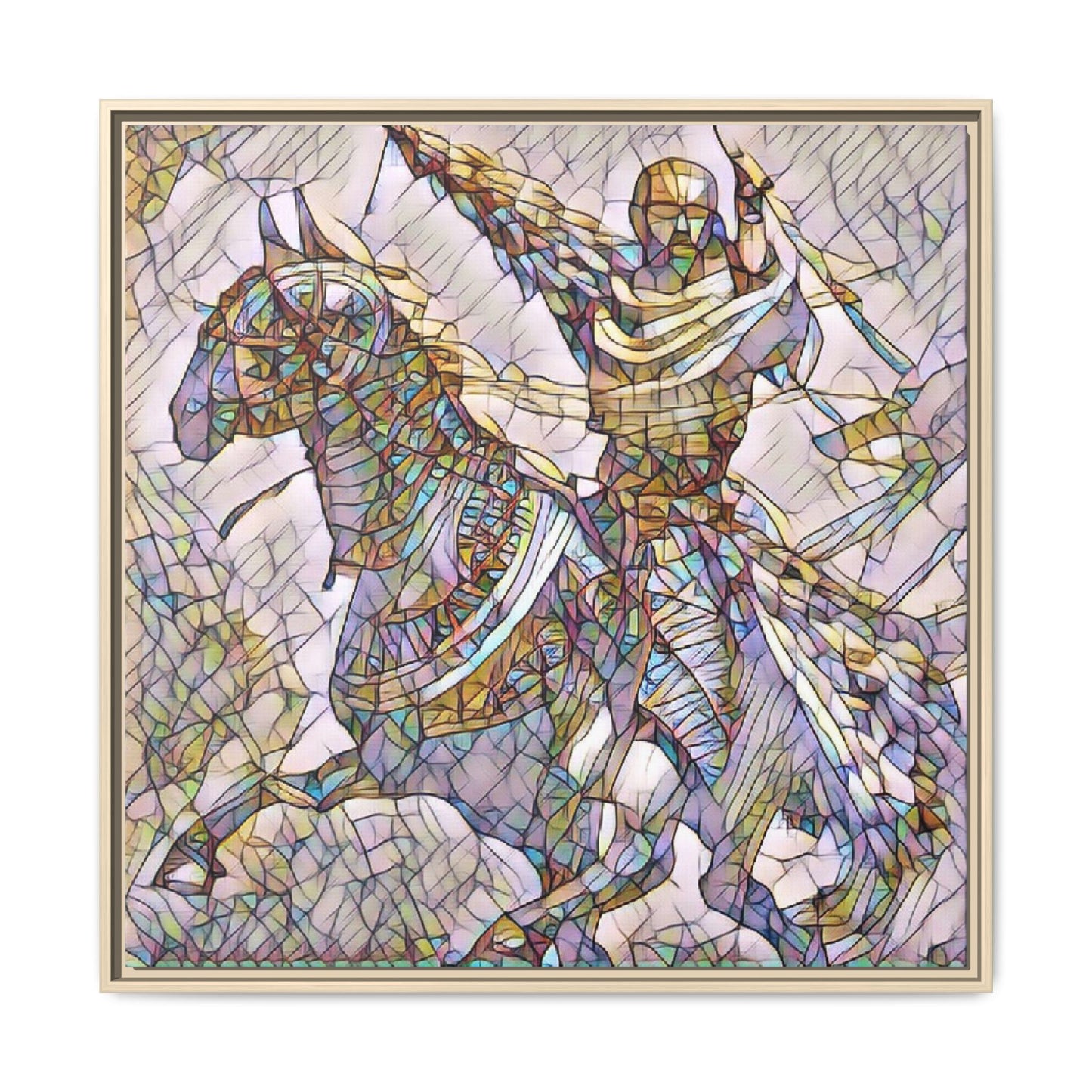 Framed Matte Canvas Print — Stained Glass Knight on Horse Artwork