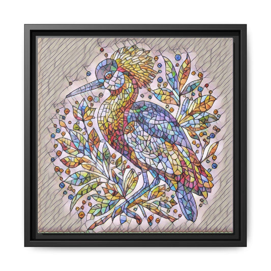 Colorful Stained-Glass Heron — Framed Matte Canvas Wall Art