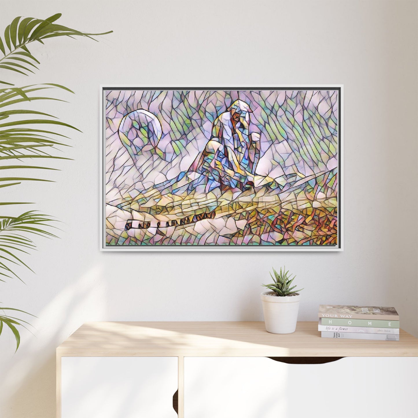 Stained-Glass Surfing Canvas Print — Framed Matte Wall Art