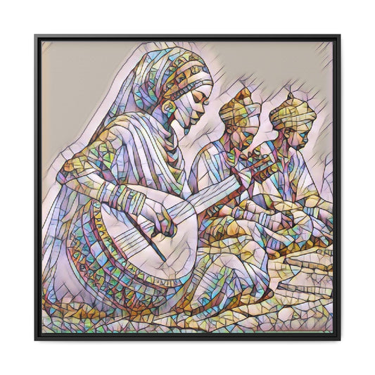 Framed Matte Canvas: Colorful Moroccan Musicians Wall Art