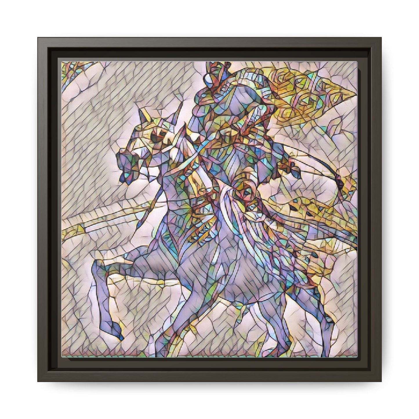 Framed Matte Canvas Art — Stained Glass Knight on Horse Fantasy Wall Decor
