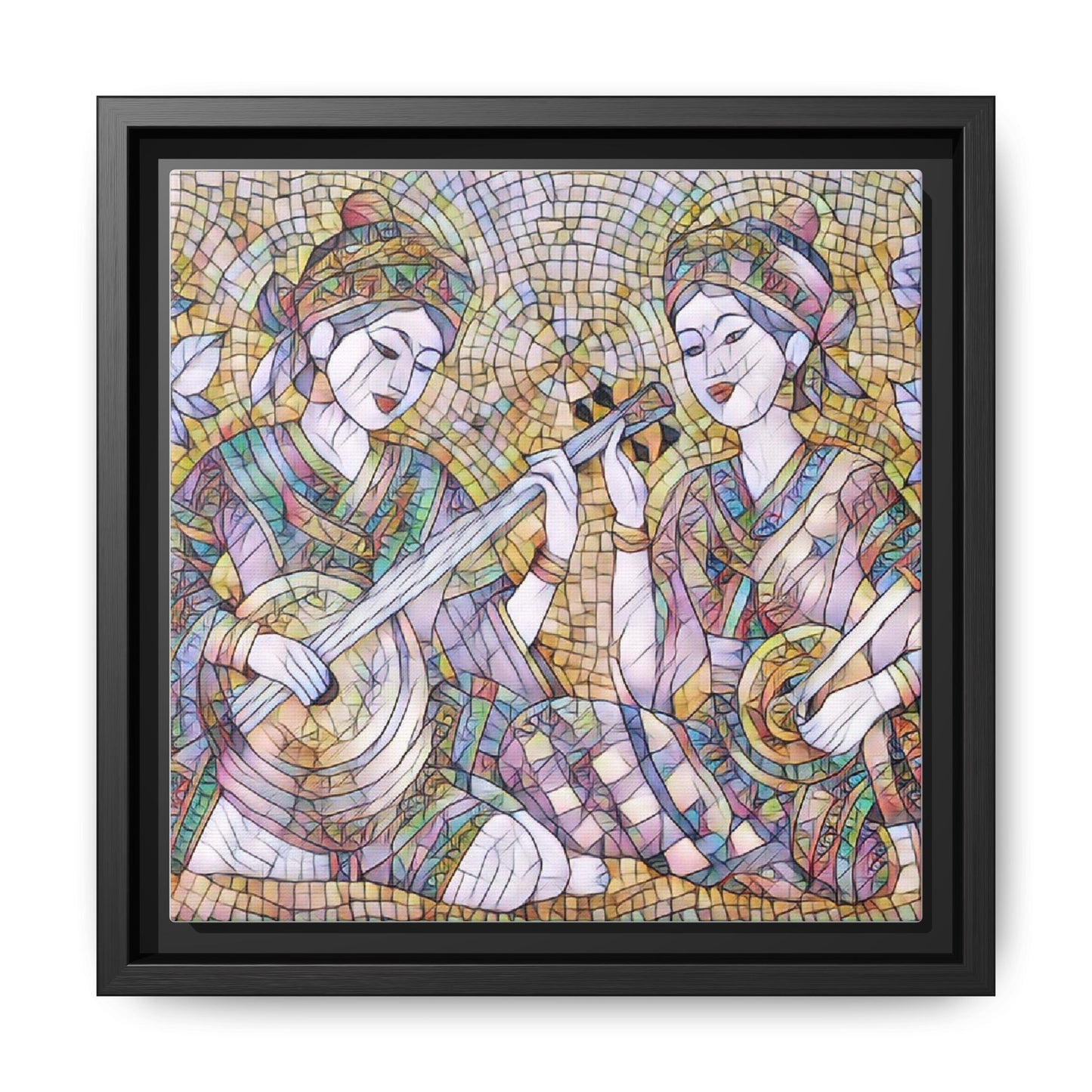 Framed Mosaic Musician Canvas Art — Ethnic Duo Wall Decor