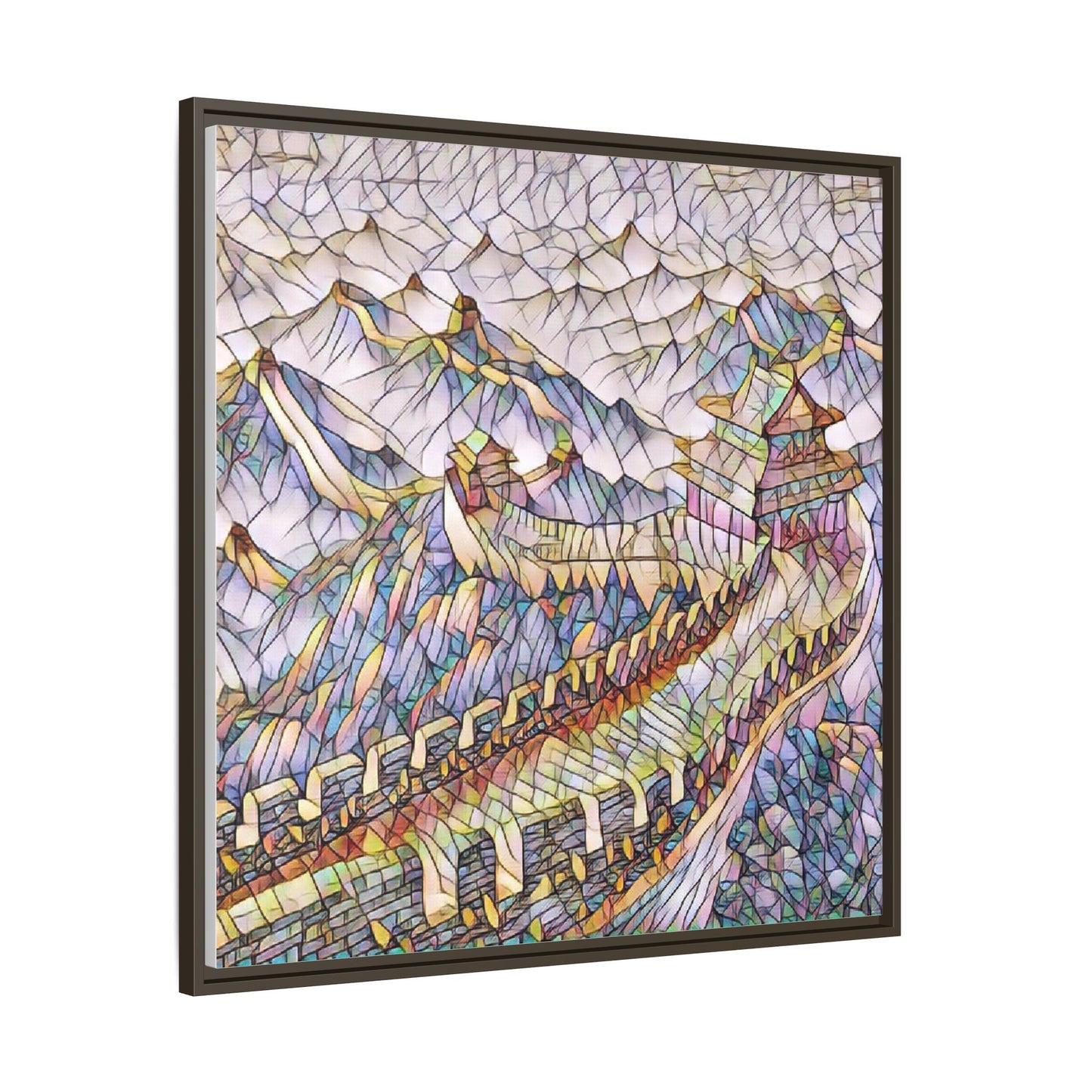 Stained-Glass Great Wall Matte Framed Canvas Print