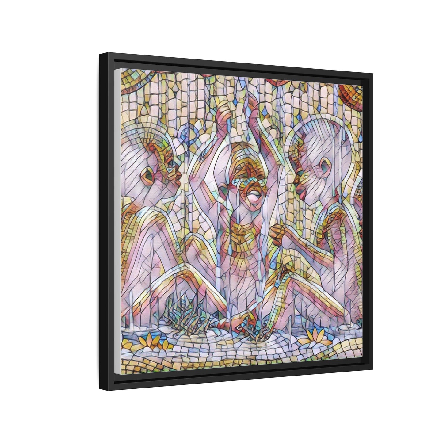 Framed Matte Canvas Art — Mosaic Children Playing (Multicolor)