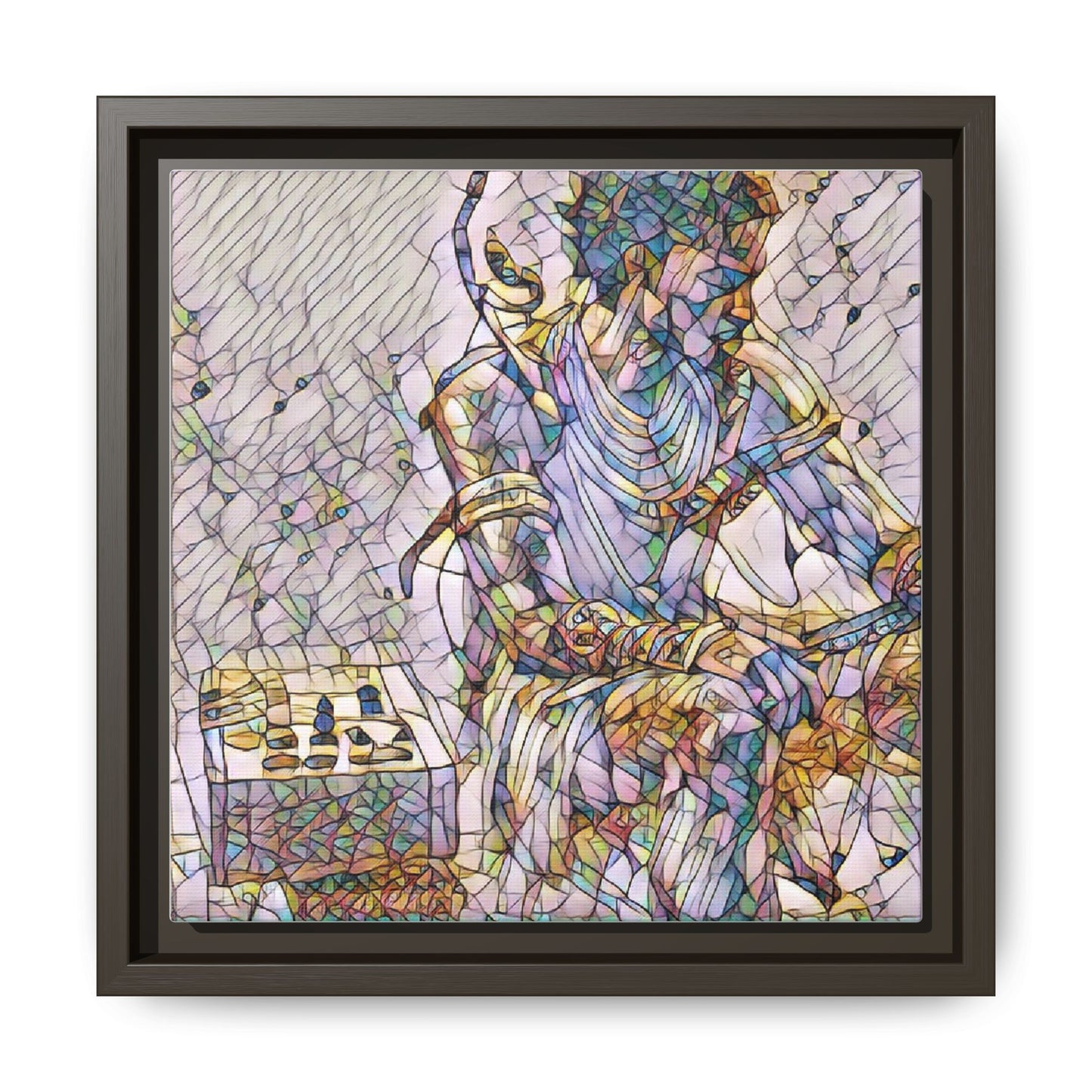 Framed Matte Canvas Art — Abstract Stained-Glass Chess Player