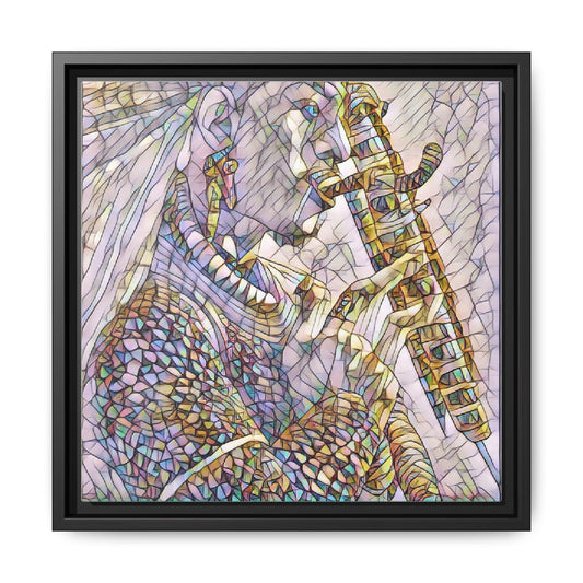 Stained Glass Saxophone Portrait — Framed Matte Canvas Wall Art