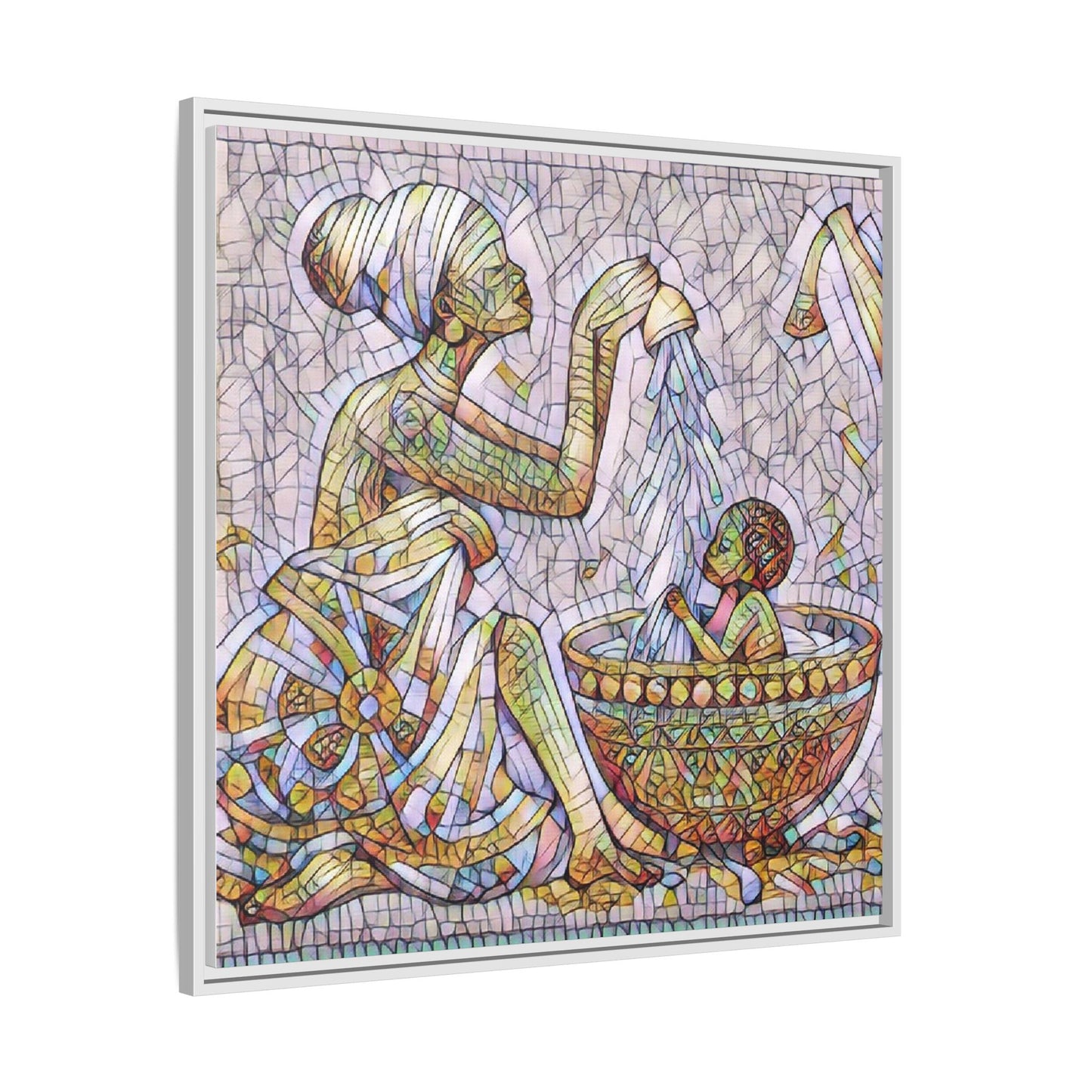 African Mother and Child Mosaic Matte Canvas (Framed)