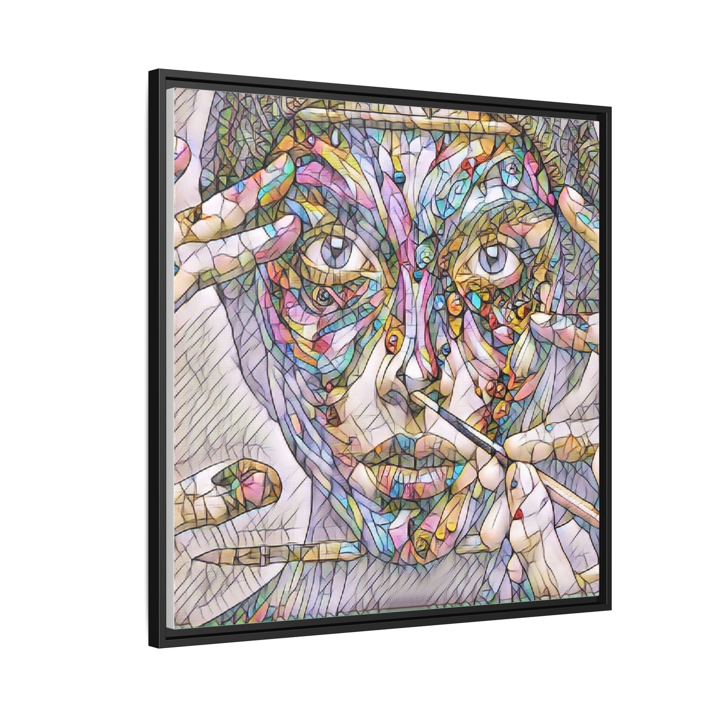 Framed Abstract Mosaic Face Canvas — Colorful Modern Wall Art