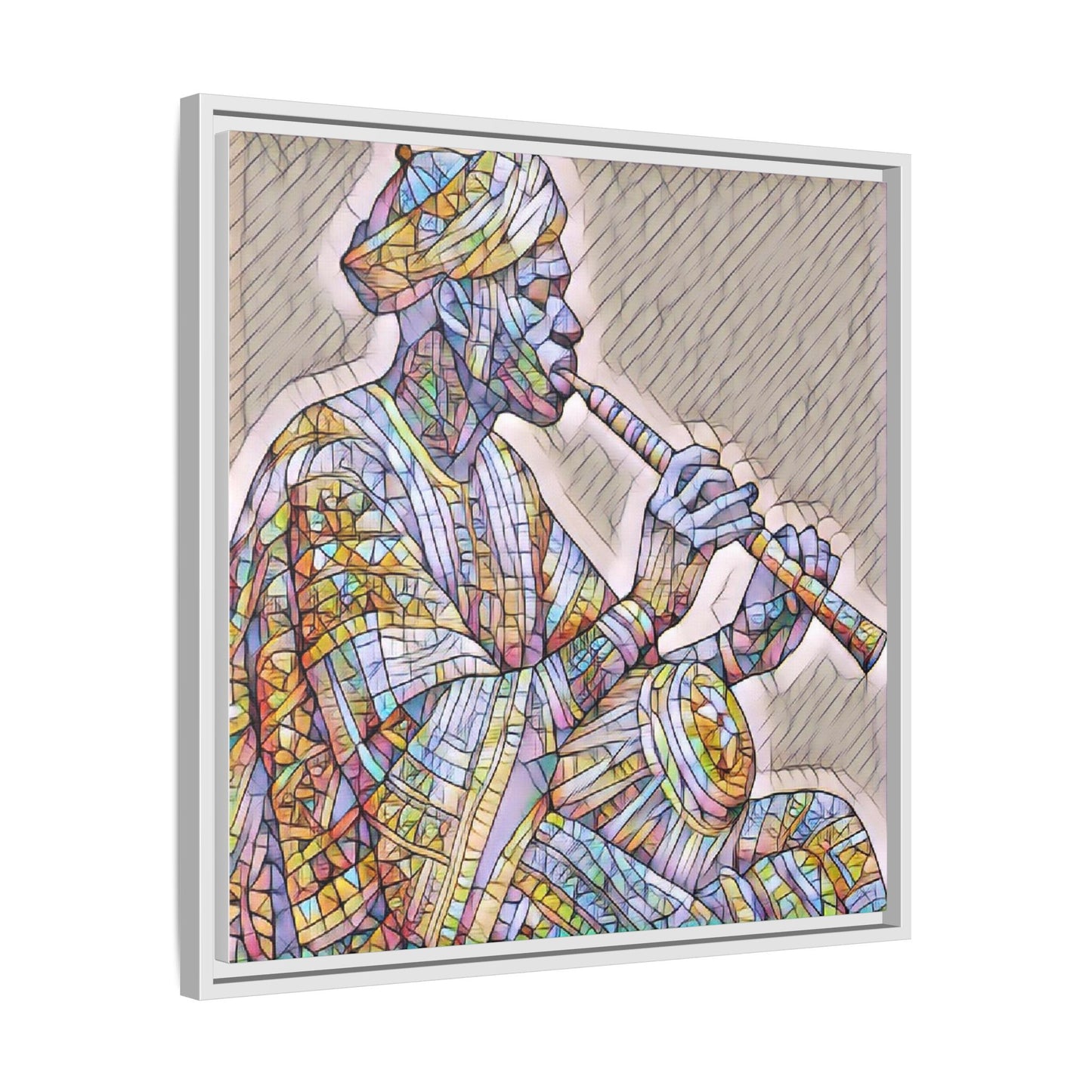 Framed Canvas Art — Colorful Middle Eastern Flute Player Print