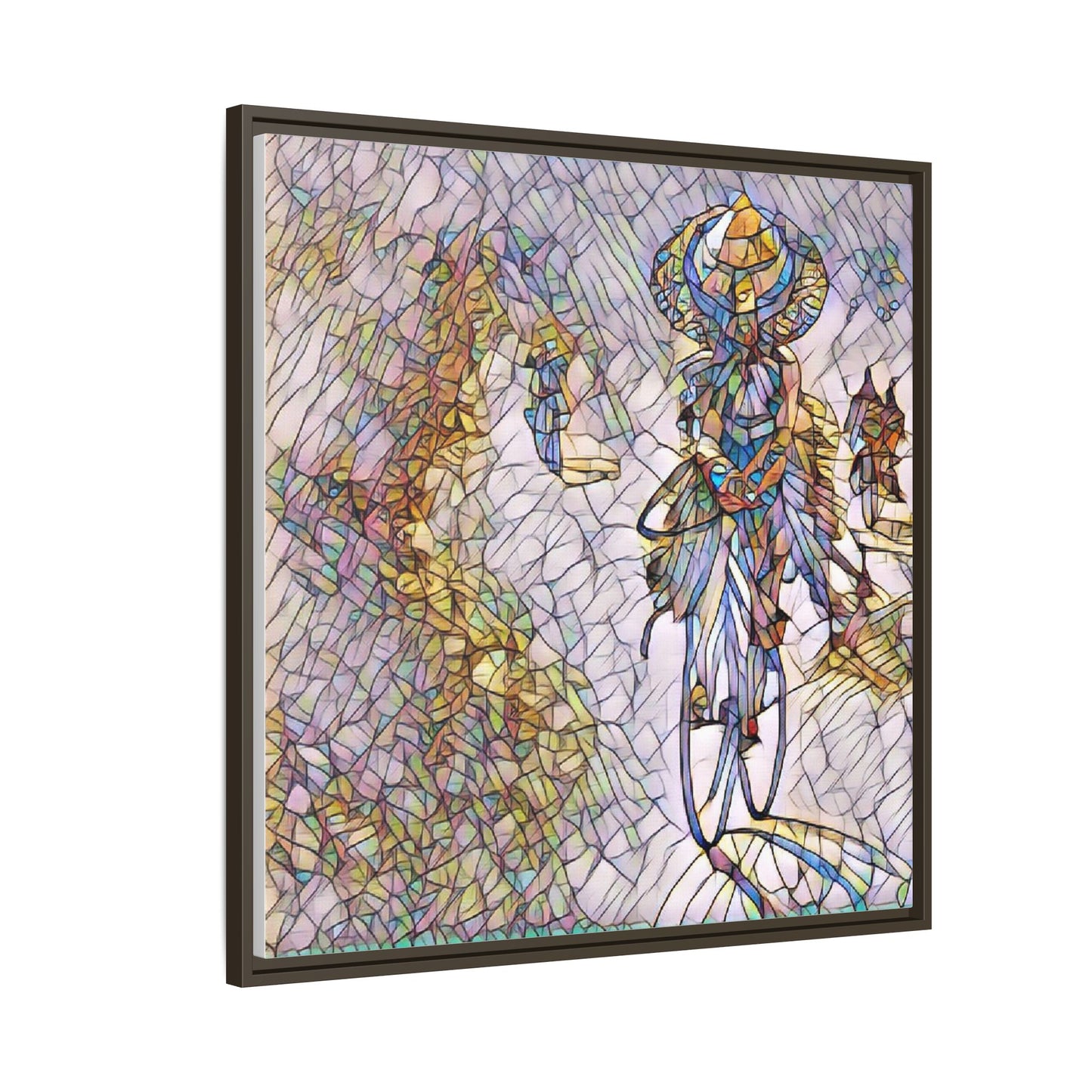 Abstract Cyclist Stained-Glass Art Print — Framed Matte Canvas