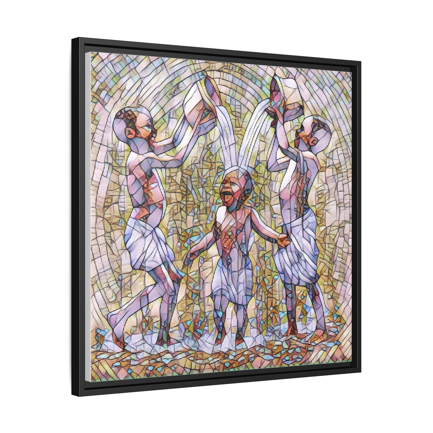 Framed Matte Canvas Art – Joyful Water Dance Family Stained-Glass Print