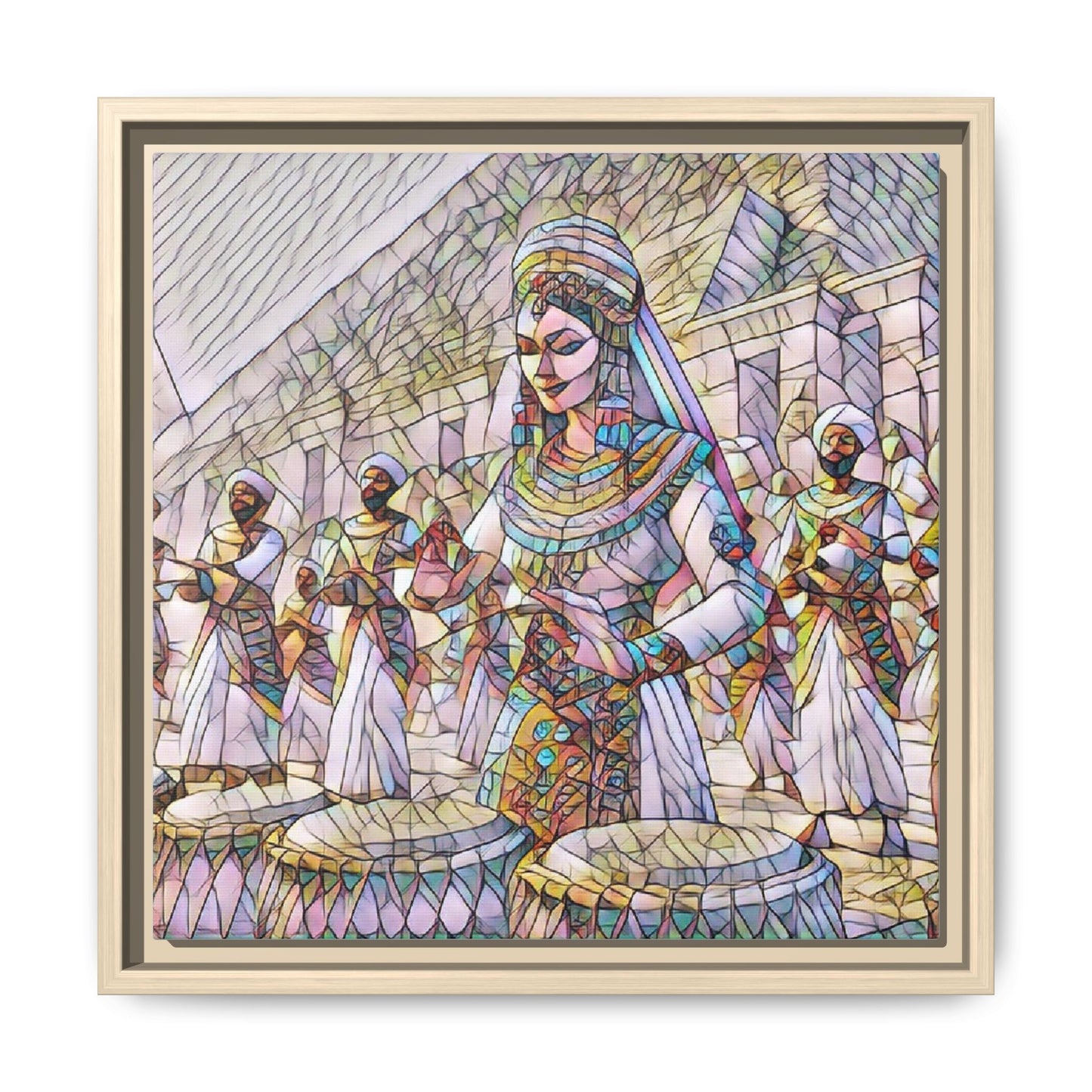 Egyptian Drummers Framed Canvas Art — Colorful Egyptian Dancer Wall Decor