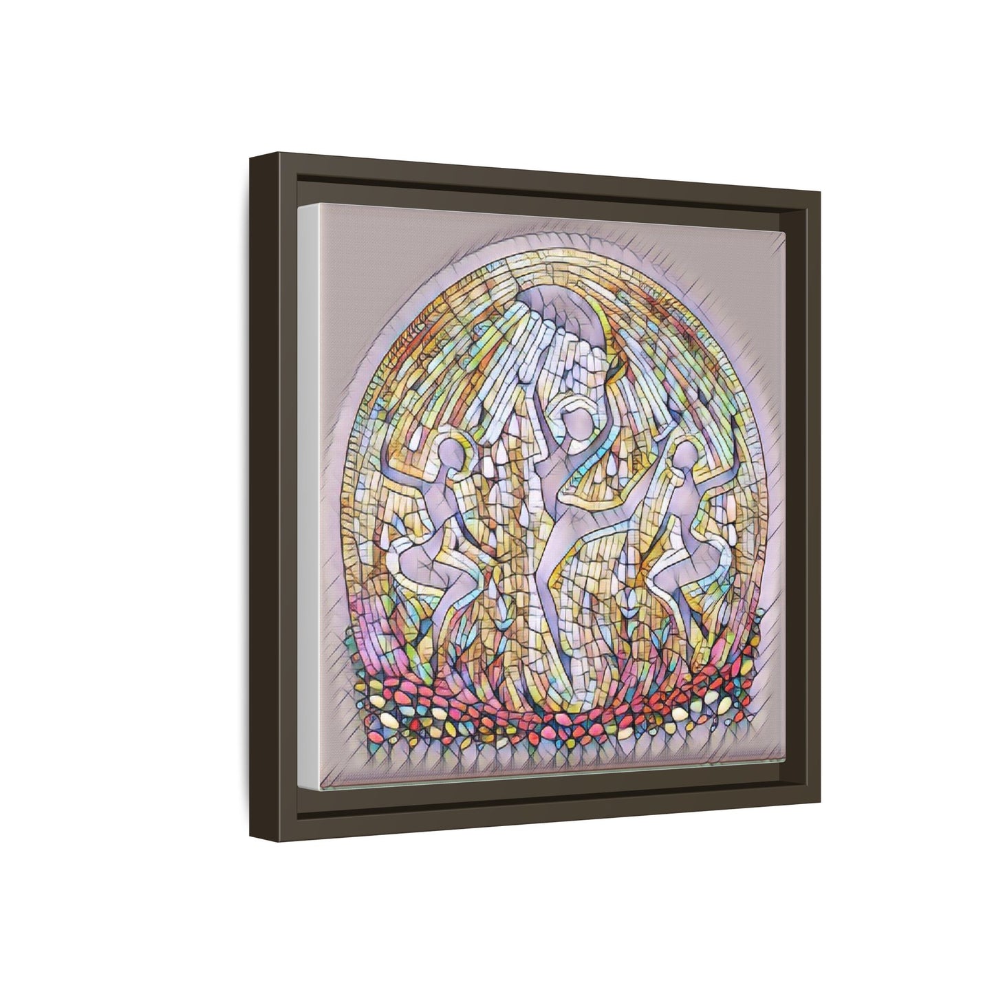 Framed Canvas Art - Stained Glass Dance Trio (Matte Multi-Color)