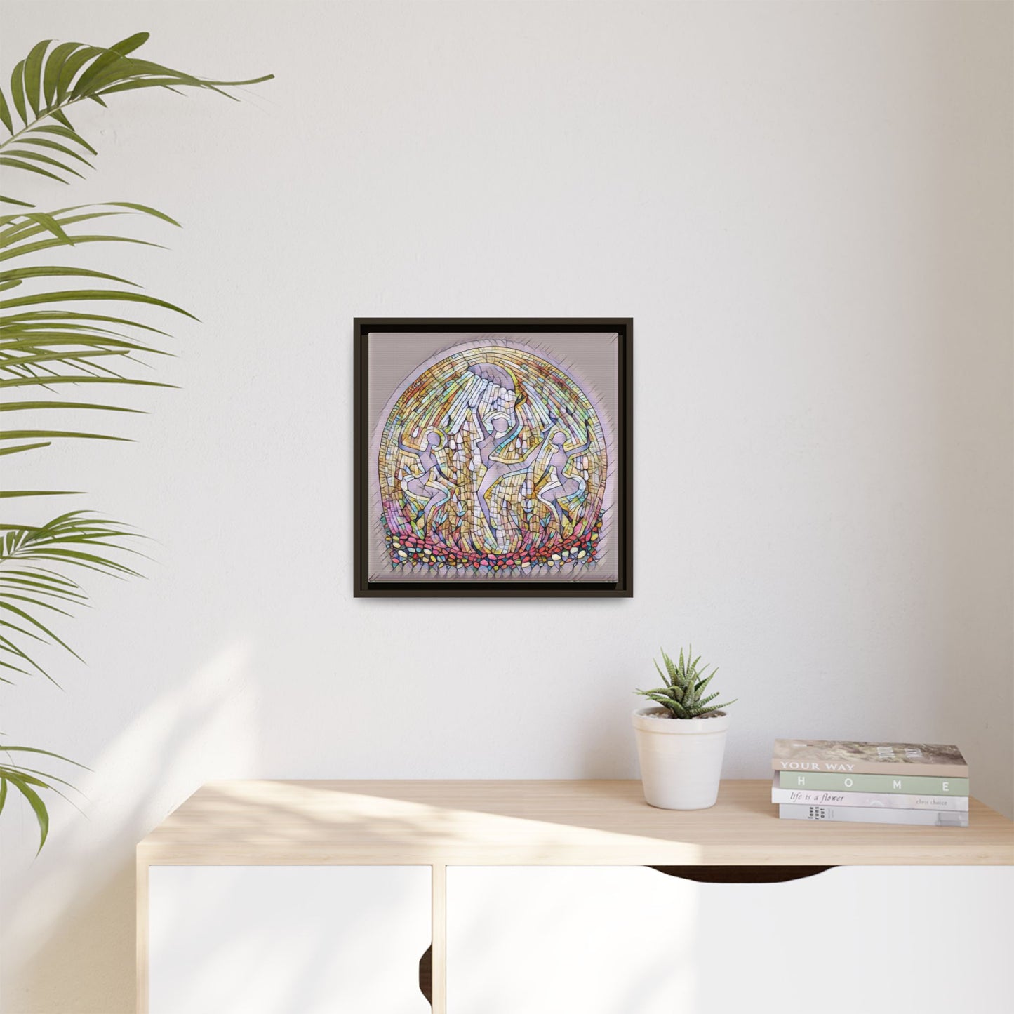 Framed Canvas Art - Stained Glass Dance Trio (Matte Multi-Color)