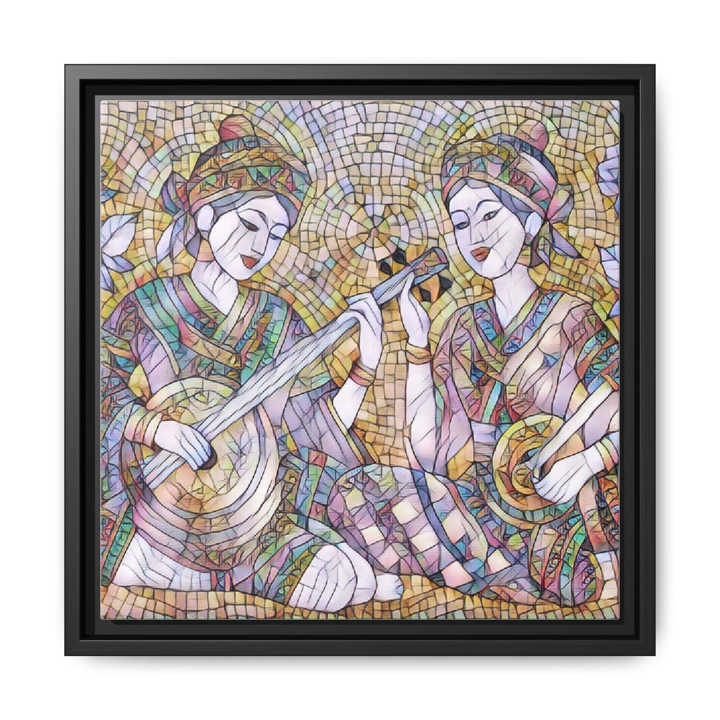 Framed Mosaic Musician Canvas Art — Ethnic Duo Wall Decor