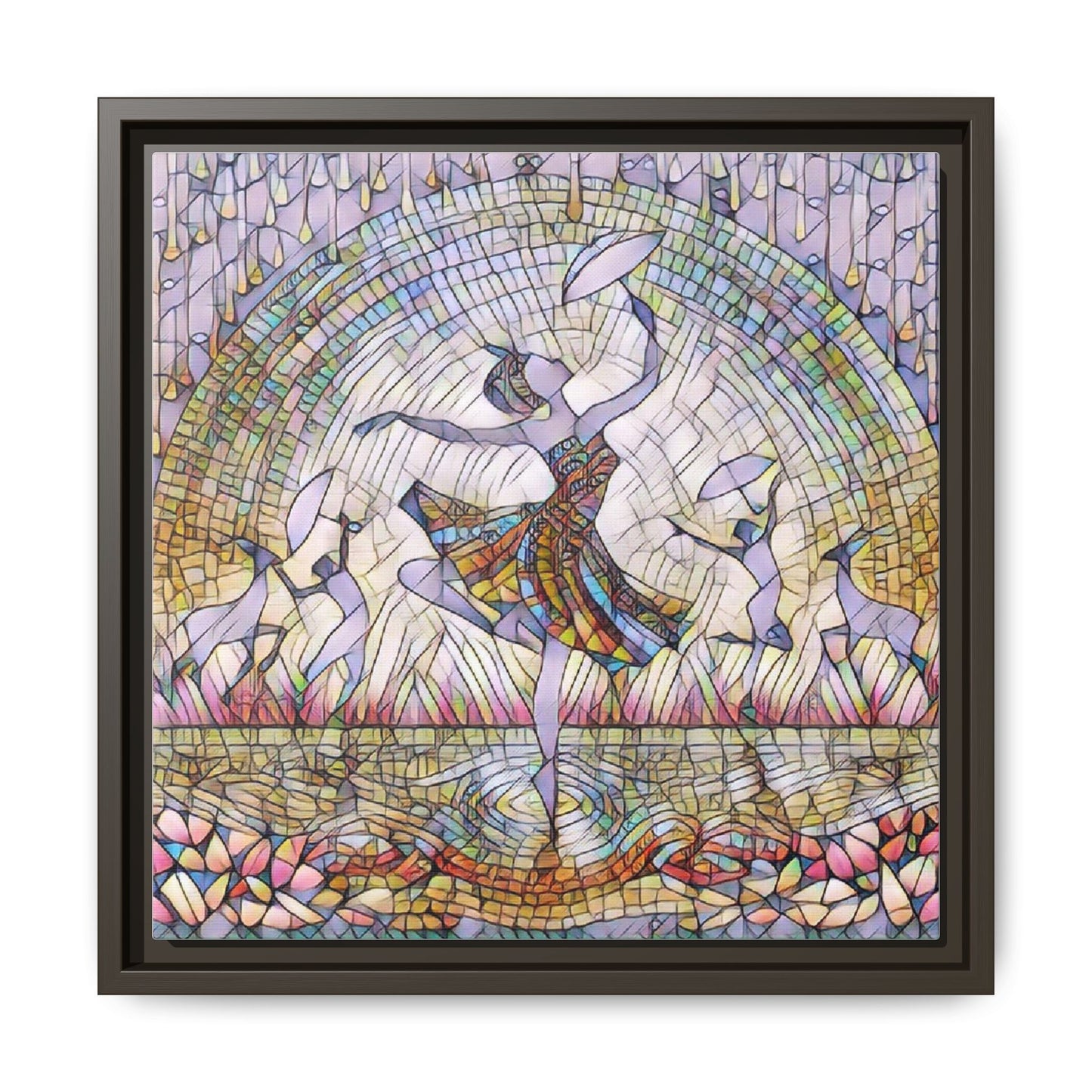 Stained Glass Ballerina Framed Canvas Art — Dancer Mosaic Wall Decor
