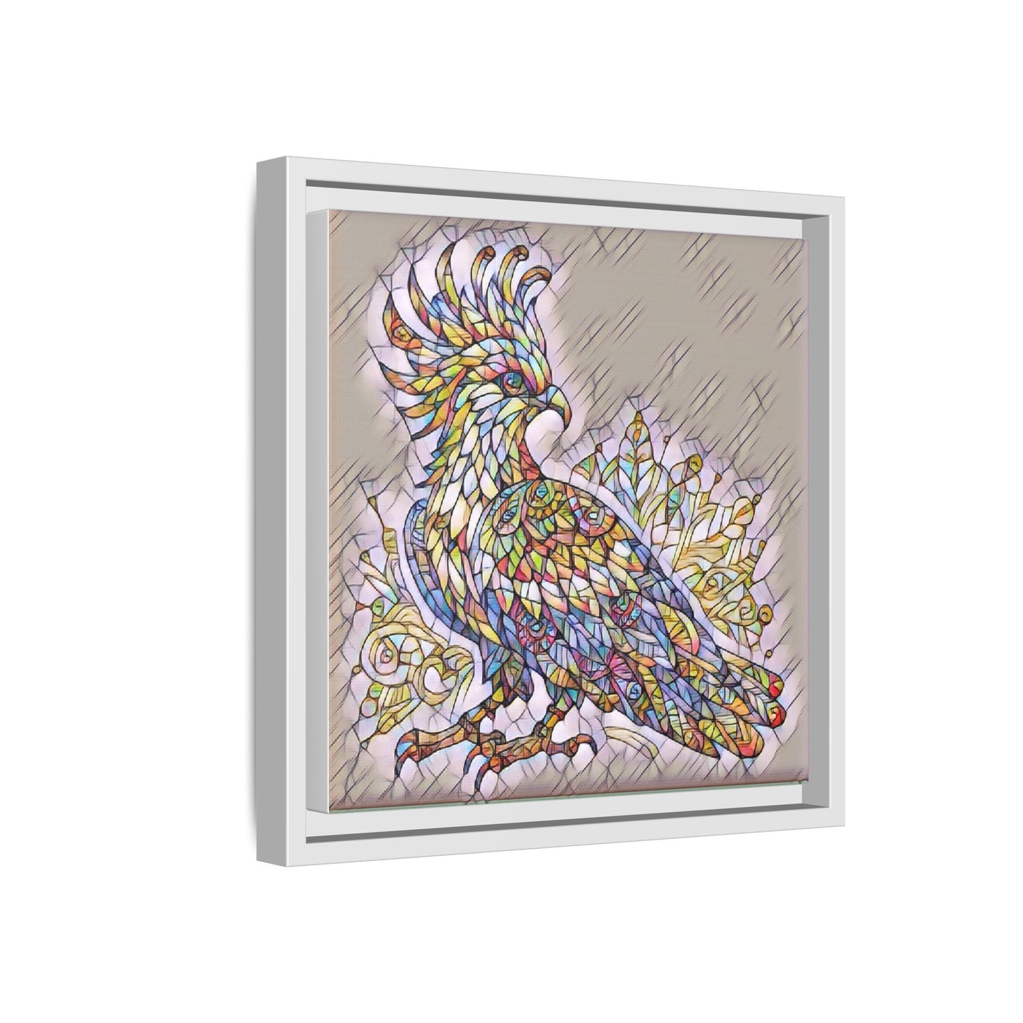 Colorful Stained-Glass Cockatoo Matte Framed Canvas