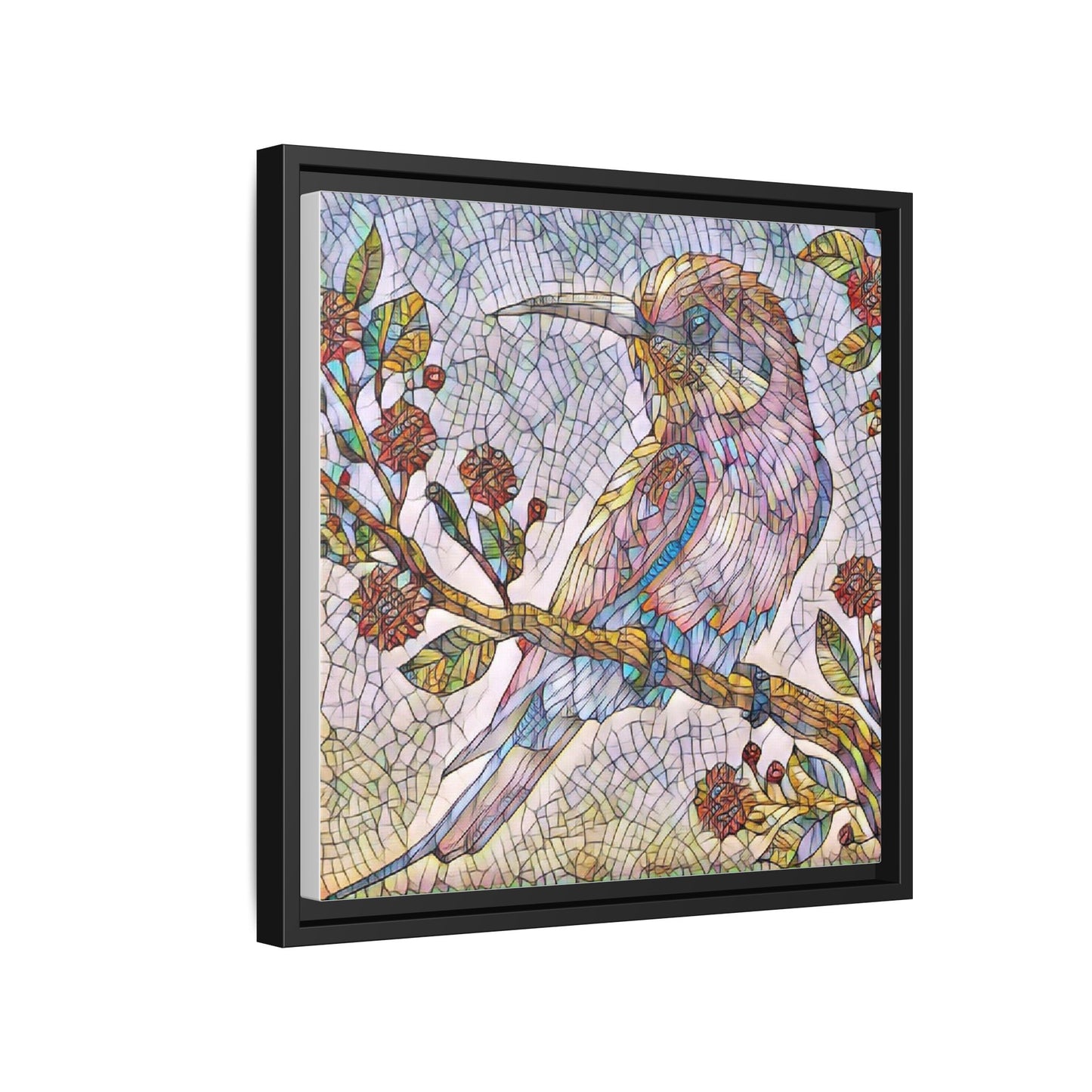Framed Mosaic Bird Art Print — Colorful Kookaburra Wall Canvas
