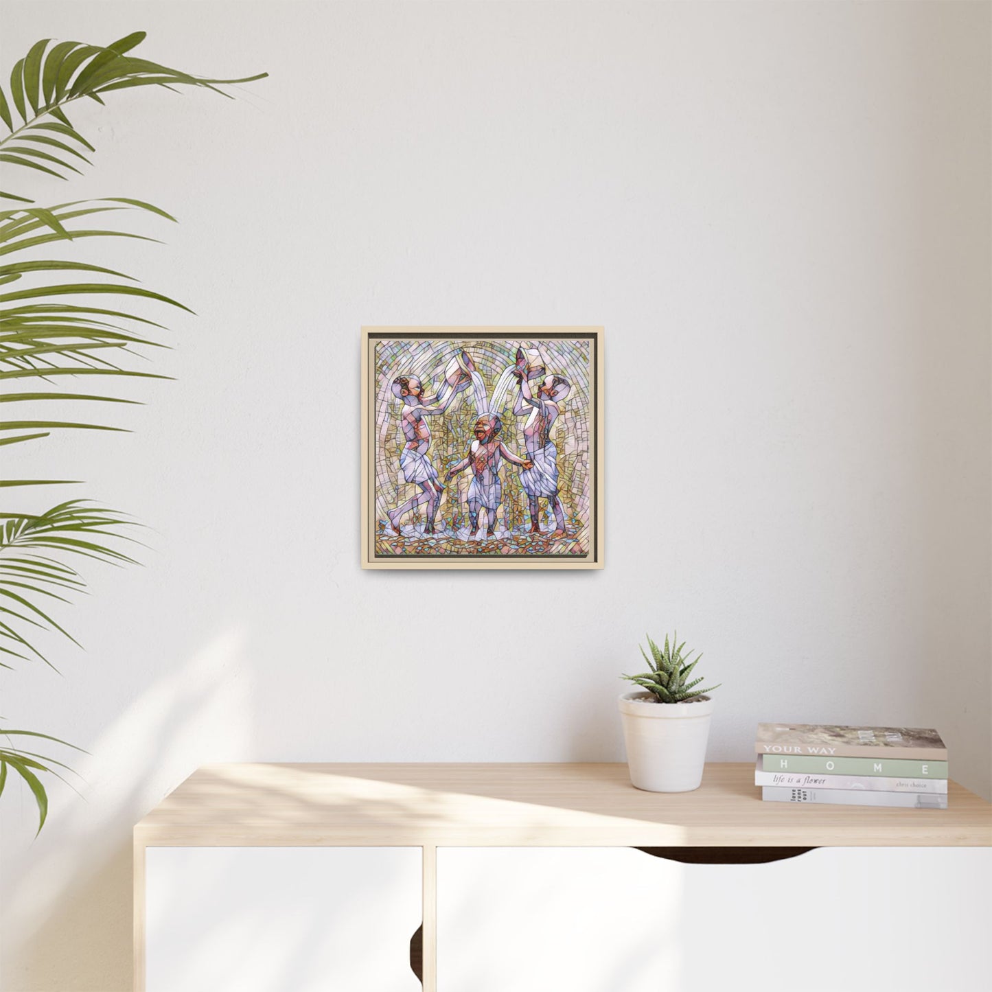 Framed Matte Canvas Art – Joyful Water Dance Family Stained-Glass Print