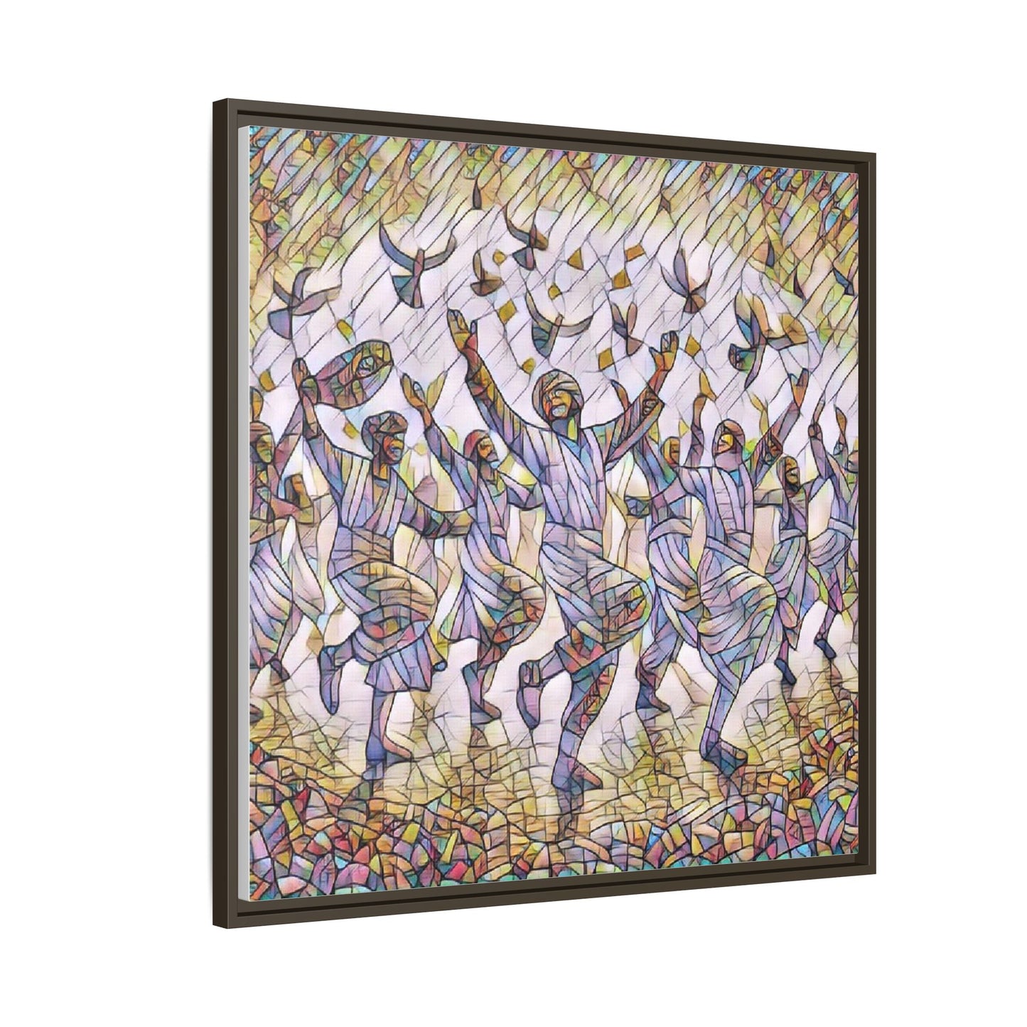 Framed Canvas Art - Joyful Dancers with Doves (Multicolor)