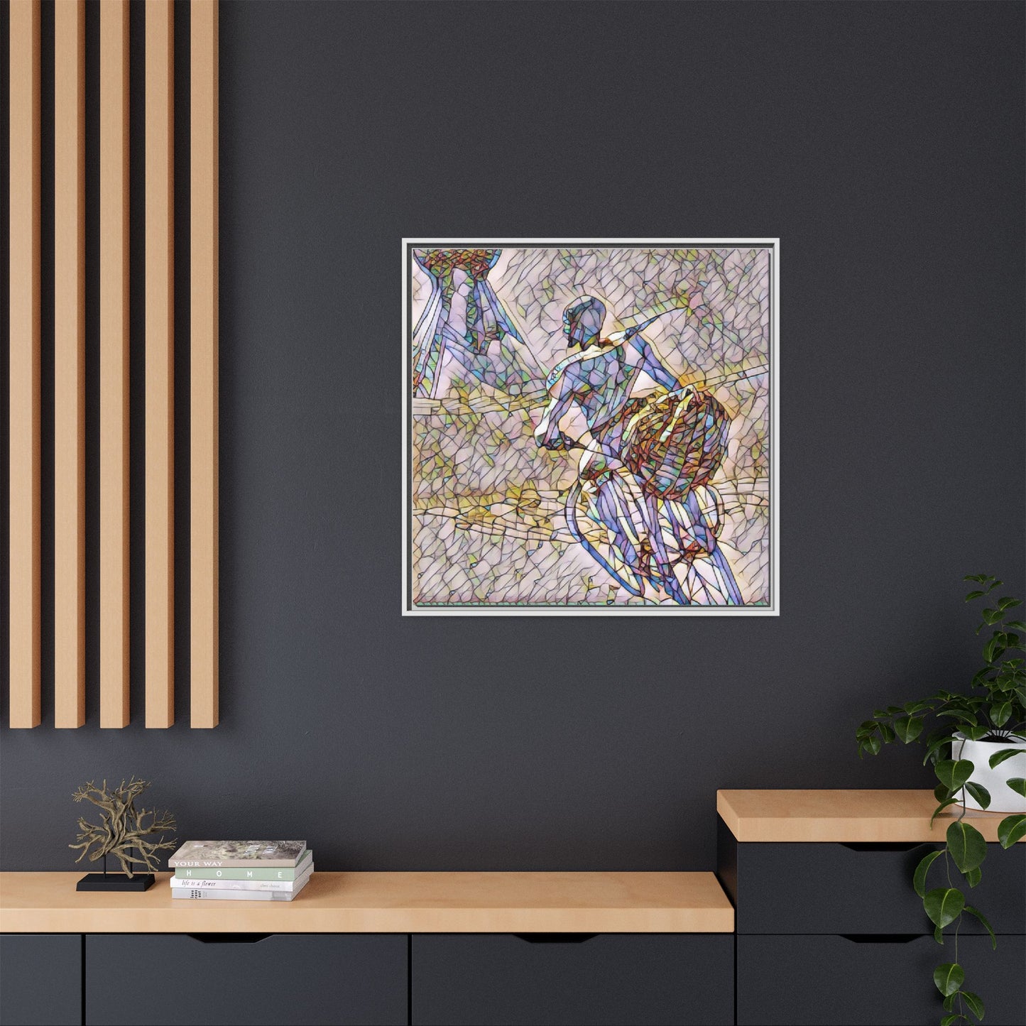 Abstract Stained-Glass Warrior Matte Framed Canvas
