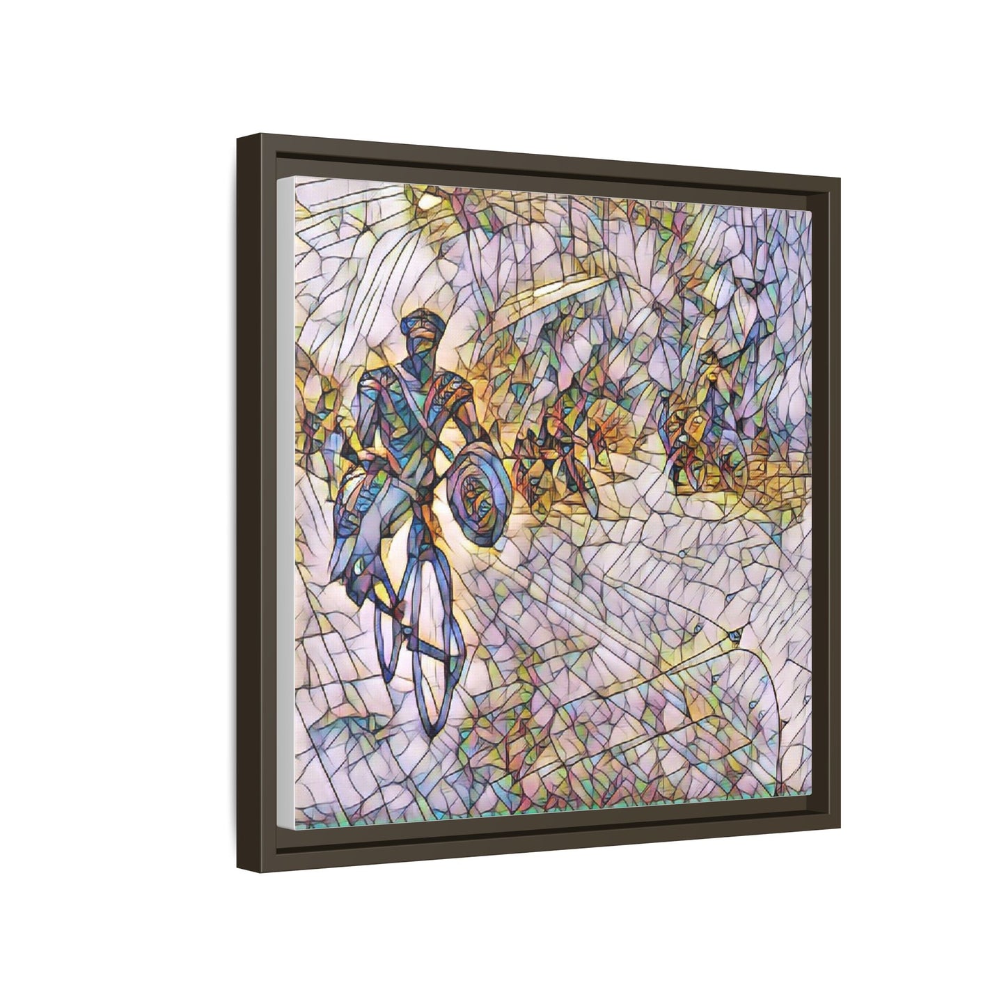 Cyclist Mosaic Matte Canvas Framed Wall Art — Colorful Biking Scene