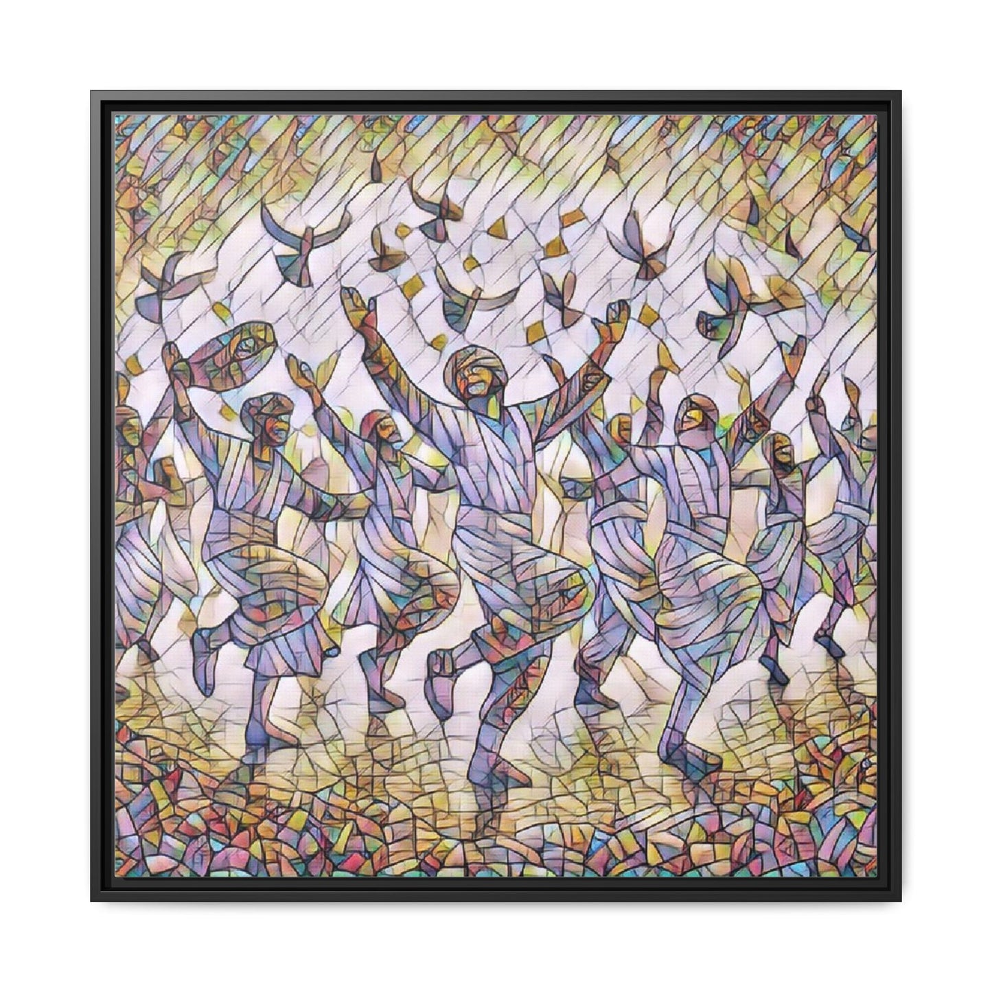 Framed Canvas Art - Joyful Dancers with Doves (Multicolor)