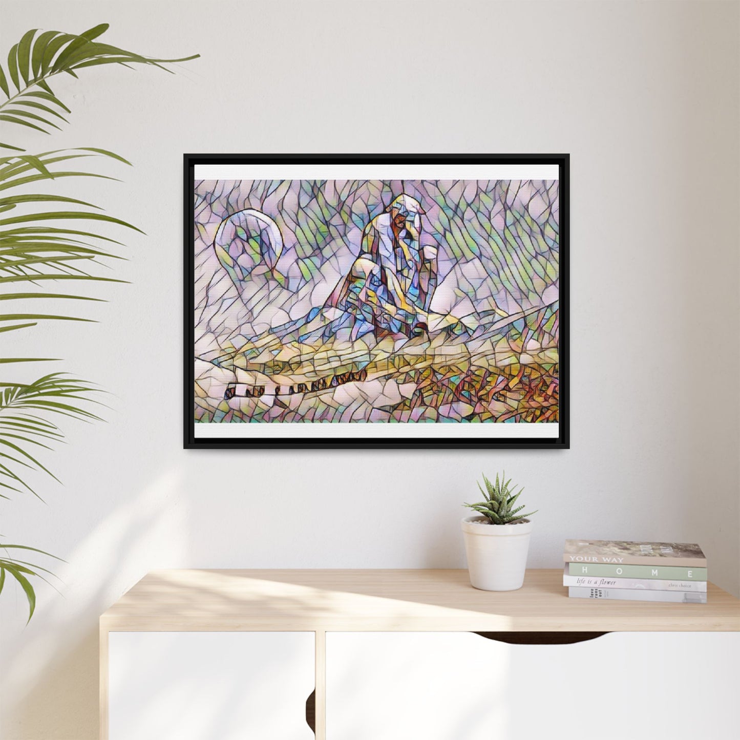 Stained-Glass Surfing Canvas Print — Framed Matte Wall Art