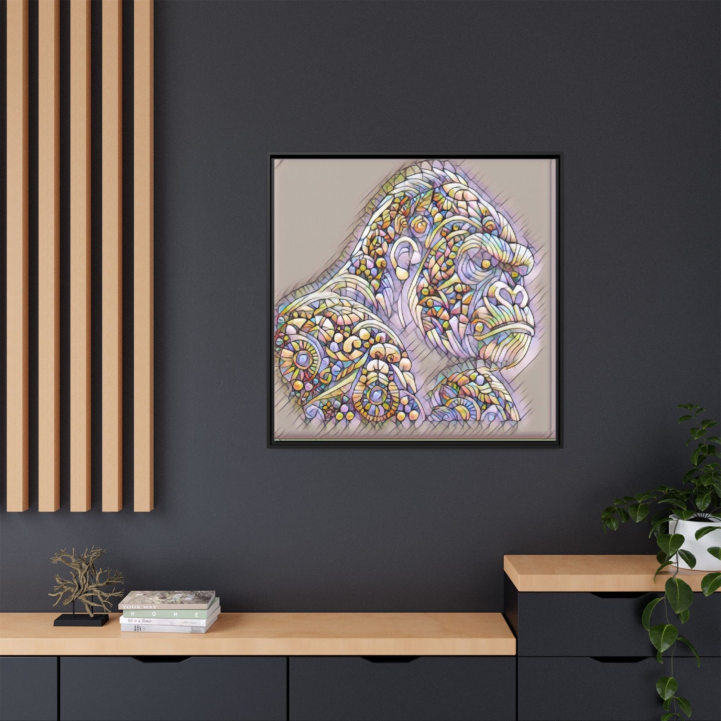 Colorful Ornate Gorilla Matte Canvas Framed Wall Art