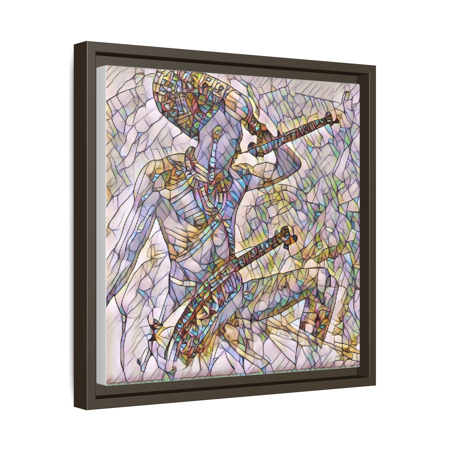 Stained Glass Blue Musician — Framed Matte Canvas Art