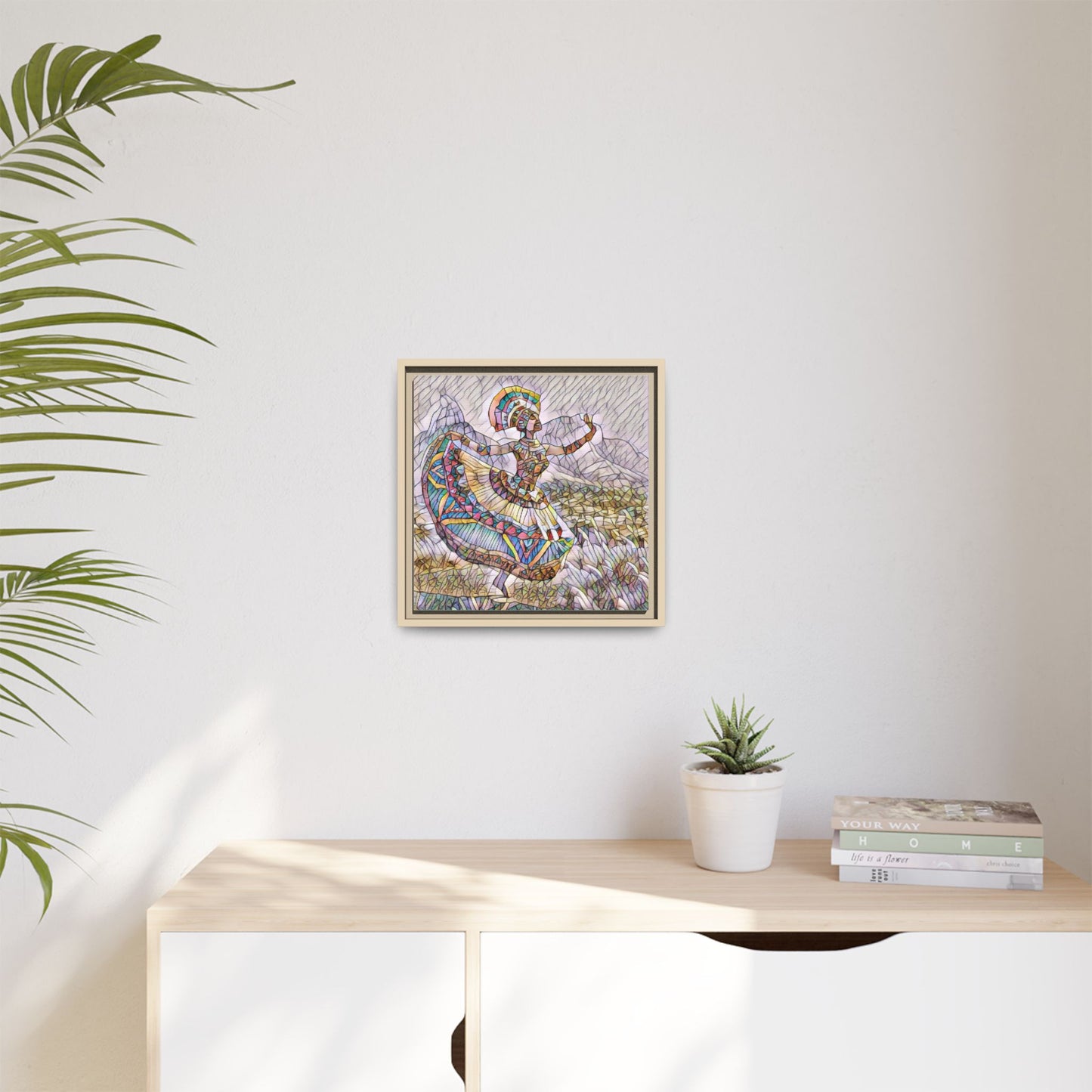 Ballerina Mosaic Framed Canvas Print — Colorful Ethnic Dance Wall Art