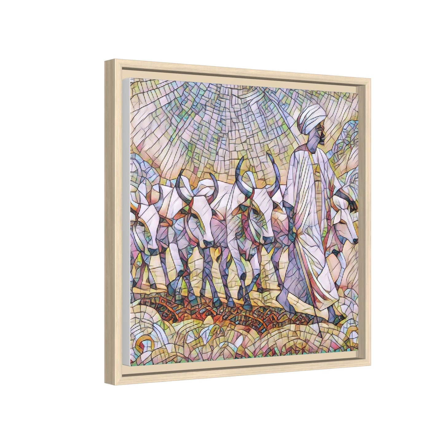 Framed Matte Canvas Art — African Herdsman Mosaic Print