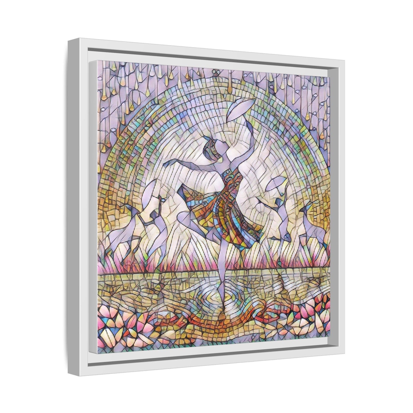 Stained Glass Ballerina Framed Canvas Art — Dancer Mosaic Wall Decor