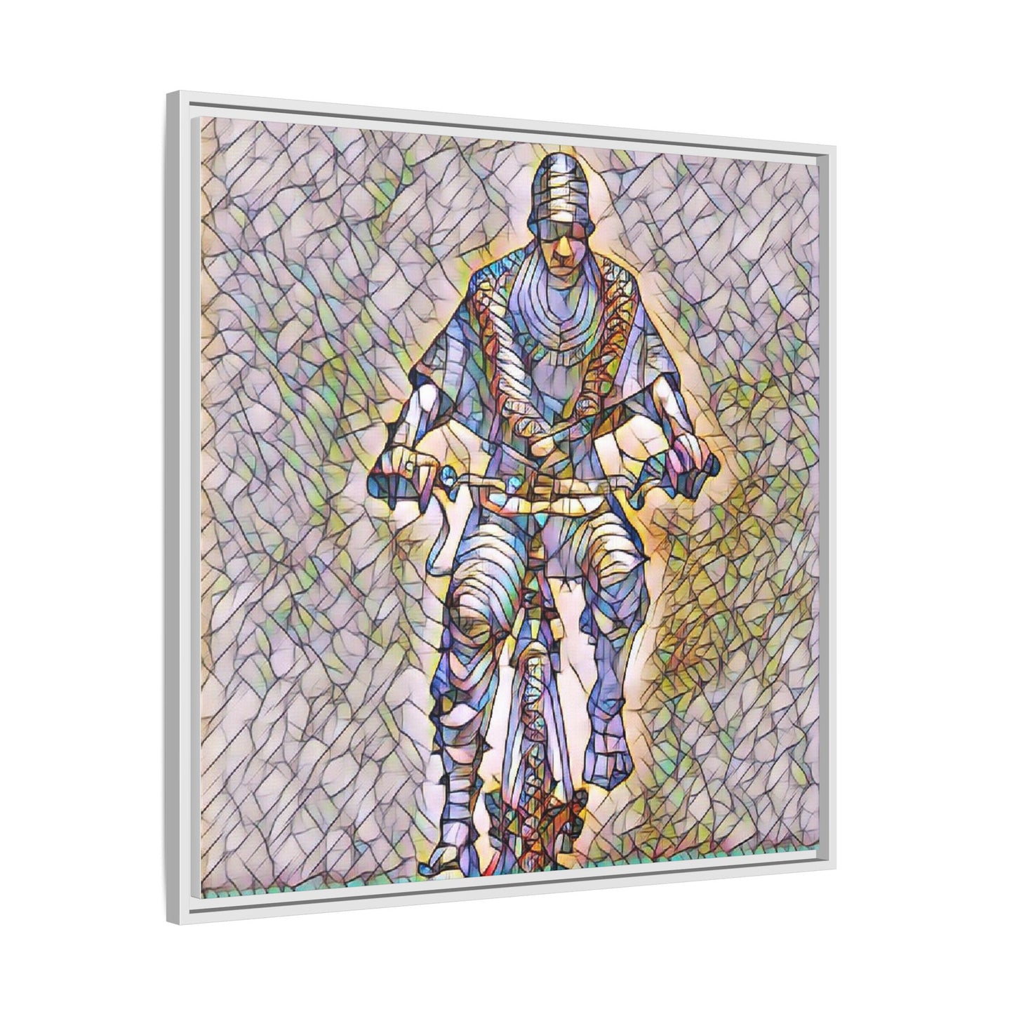 Framed Matte Canvas Art - Stylized Cyclist Illustration