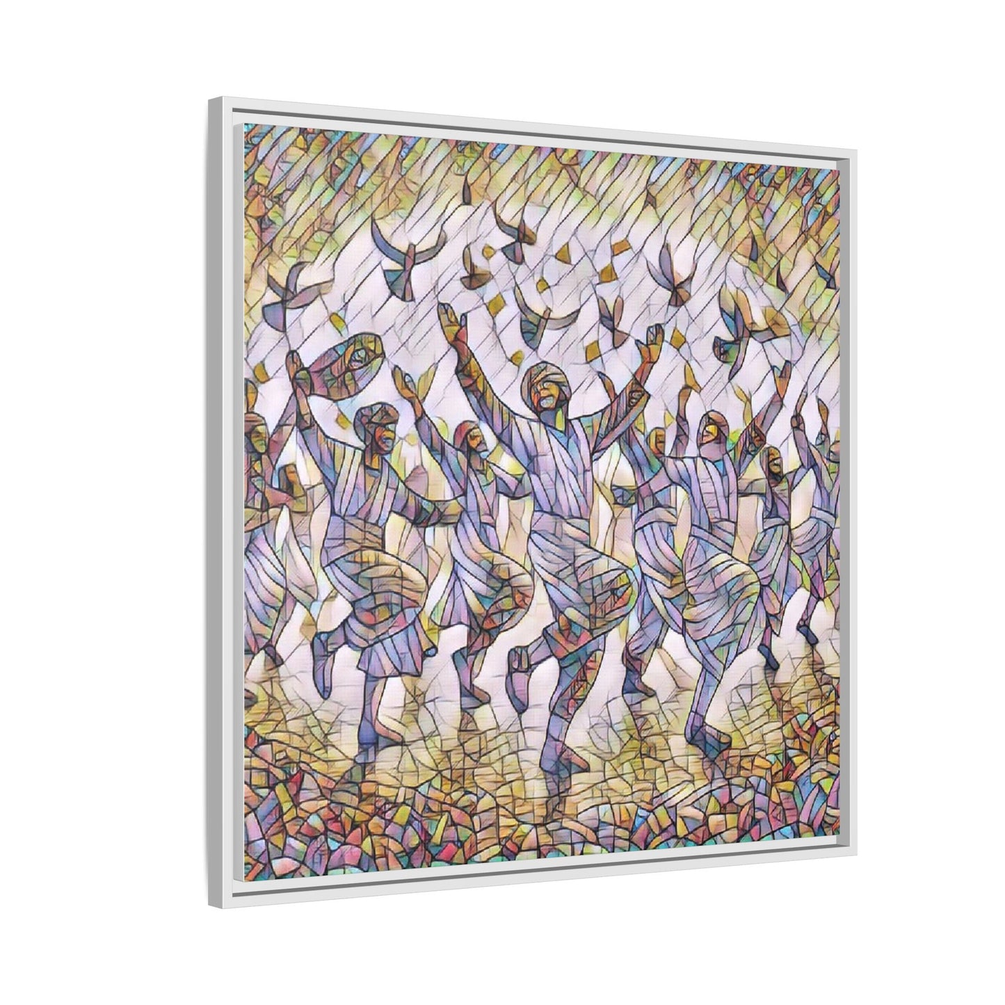 Framed Canvas Art - Joyful Dancers with Doves (Multicolor)