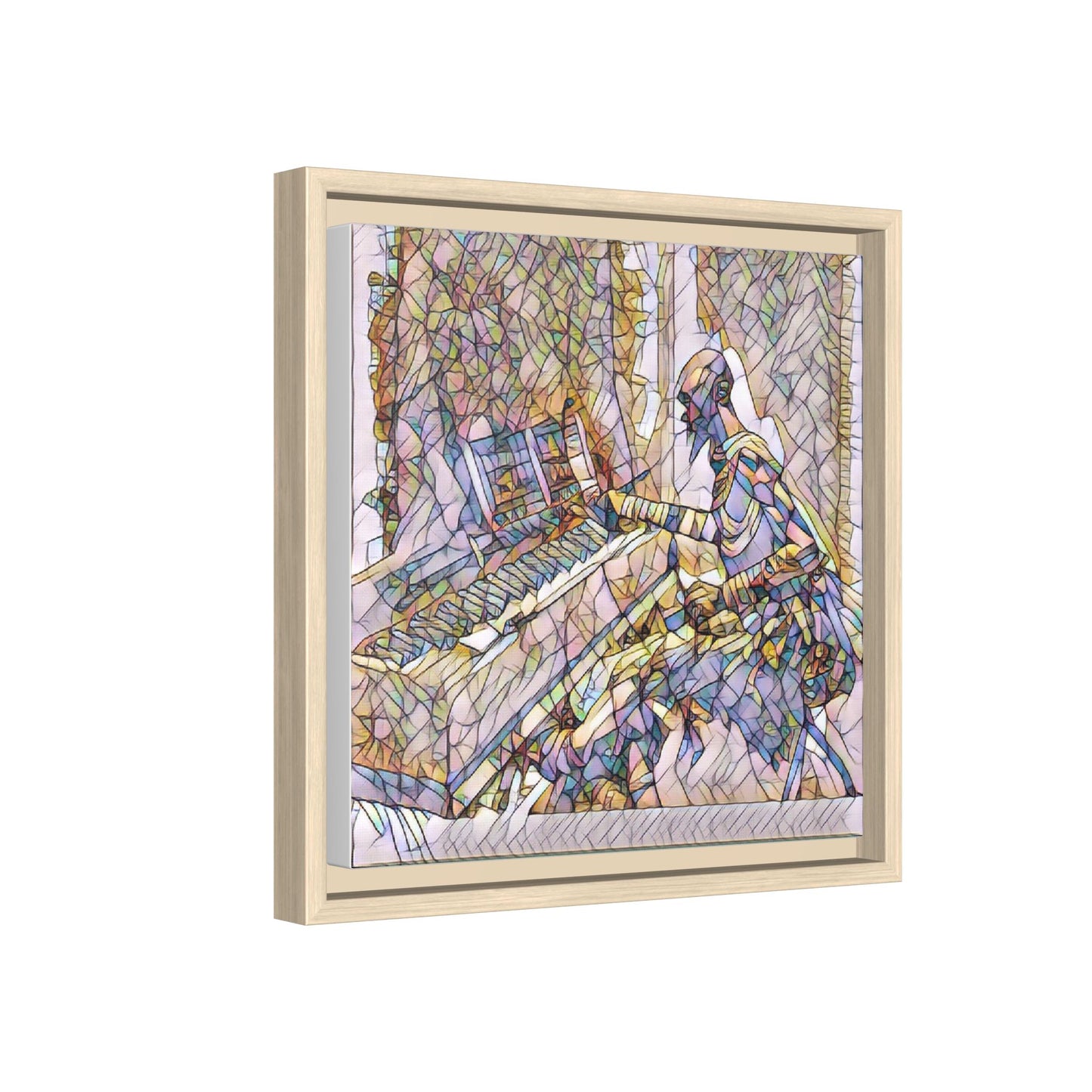 Framed Matte Canvas Art — Colorful Abstract Musician at Piano