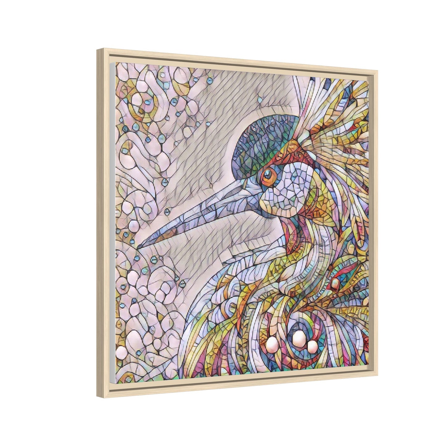 Colorful Stained-Glass Heron Matte Canvas Framed Wall Art