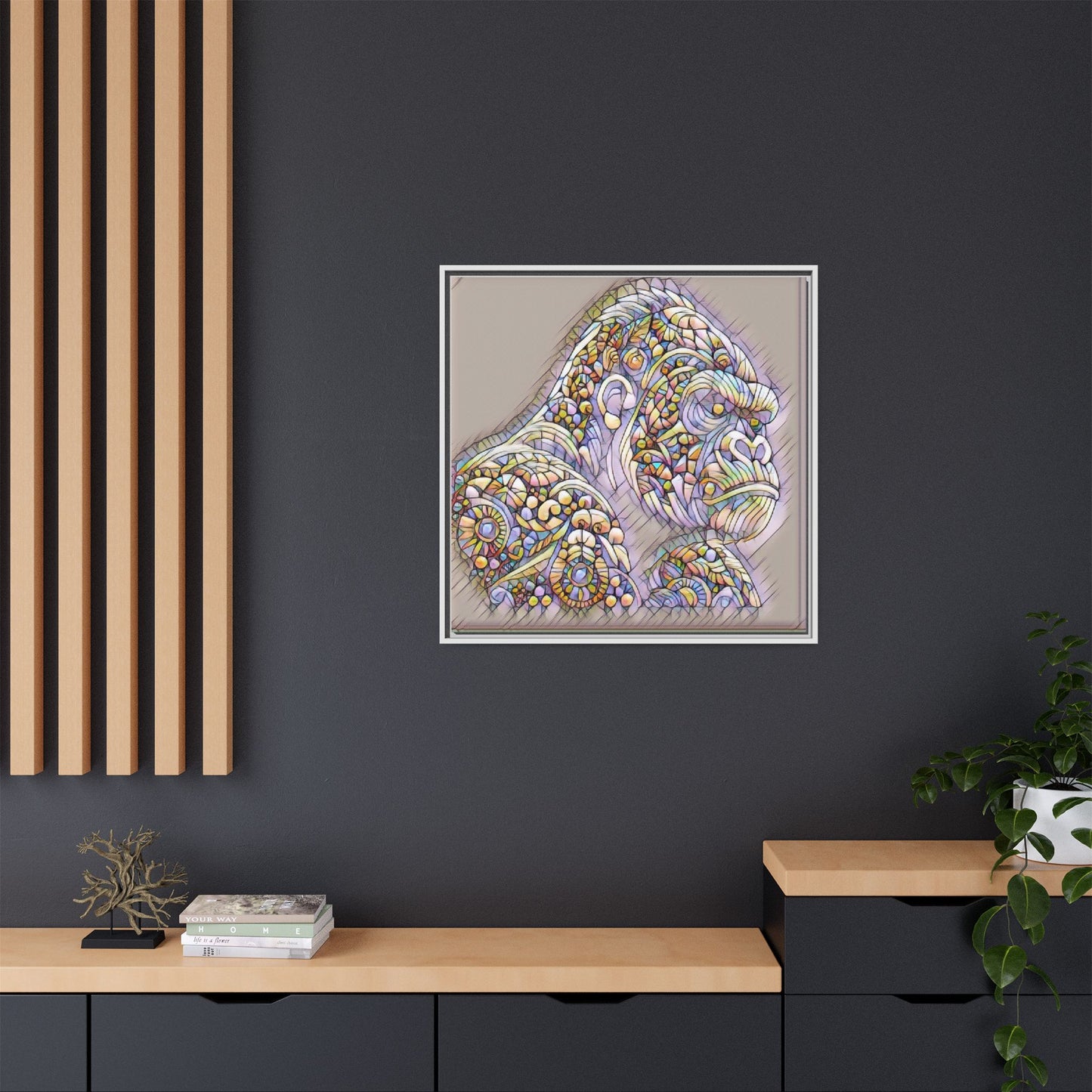 Colorful Ornate Gorilla Matte Canvas Framed Wall Art
