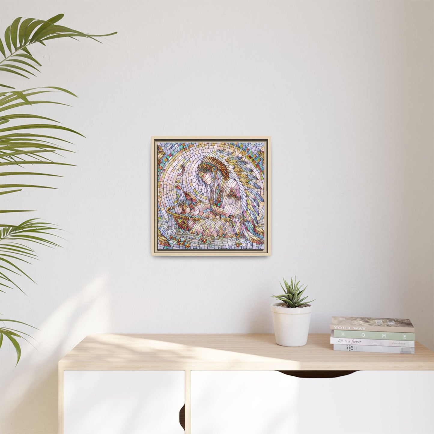 Framed Mosaic Native Mother & Child Matte Canvas Art