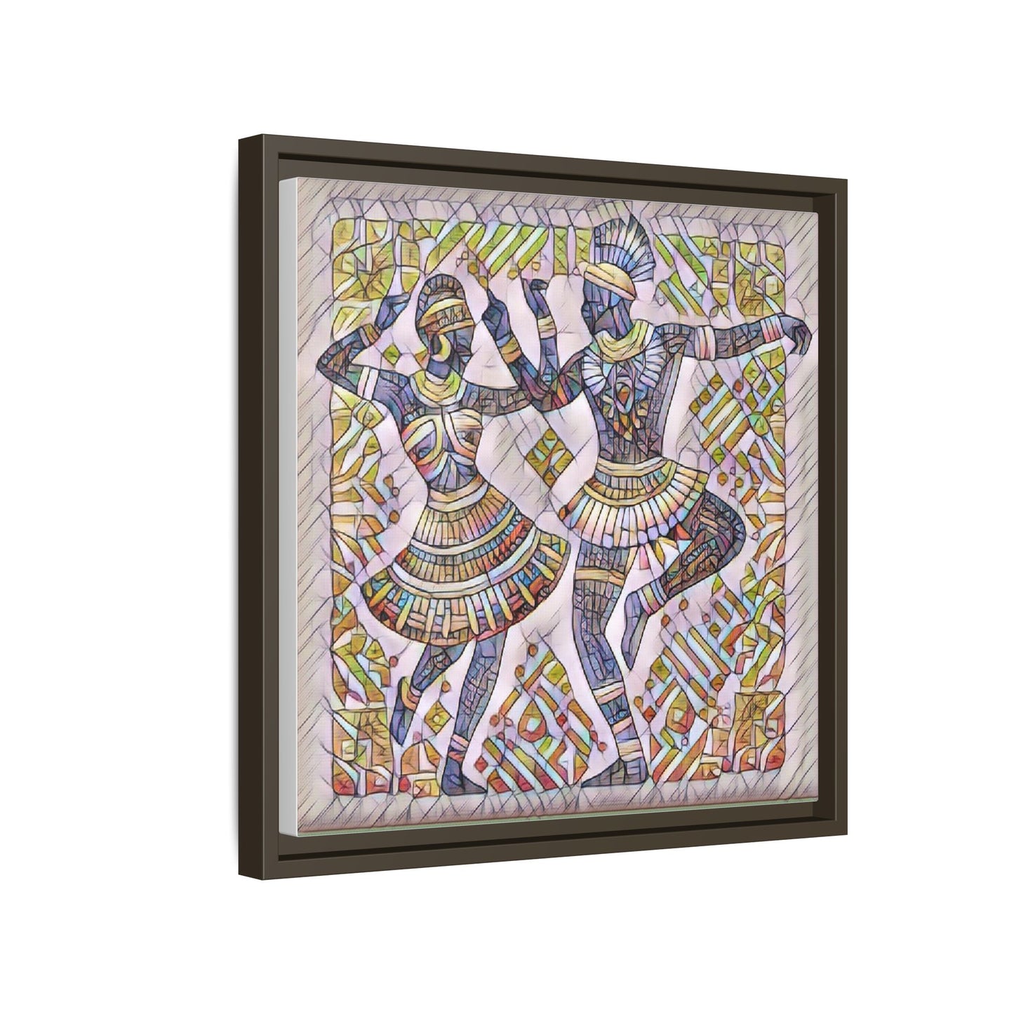 Framed Matte Canvas Print — Colorful Tribal Dancers Wall Art