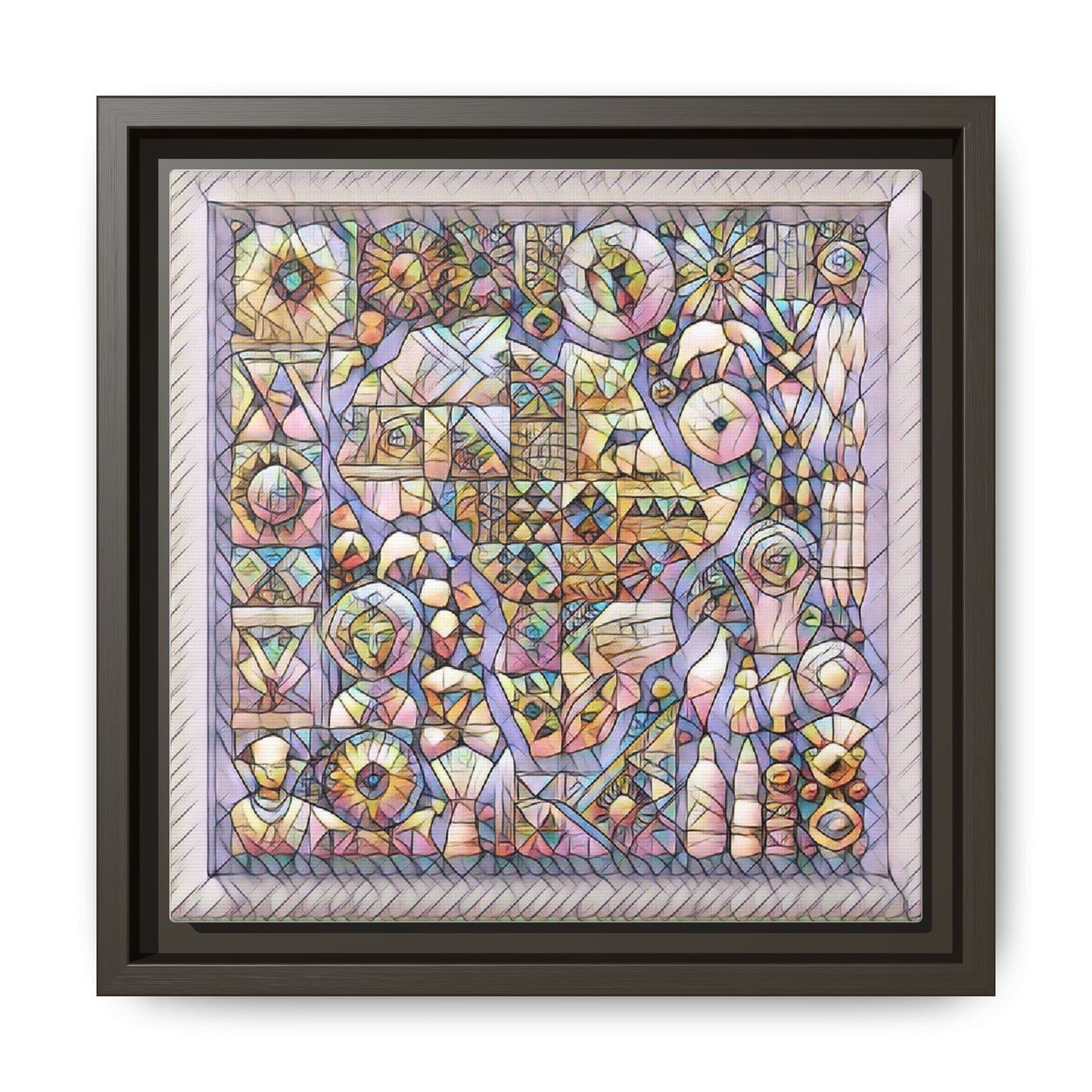 Framed Abstract Mosaic Matte Canvas Art — Pastel Geometric Wall Decor