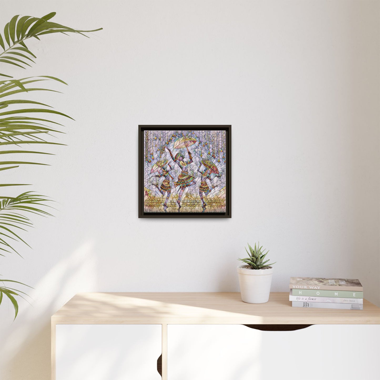 Colorful African Dance Framed Canvas Art — Umbrella Dancers Wall Decor