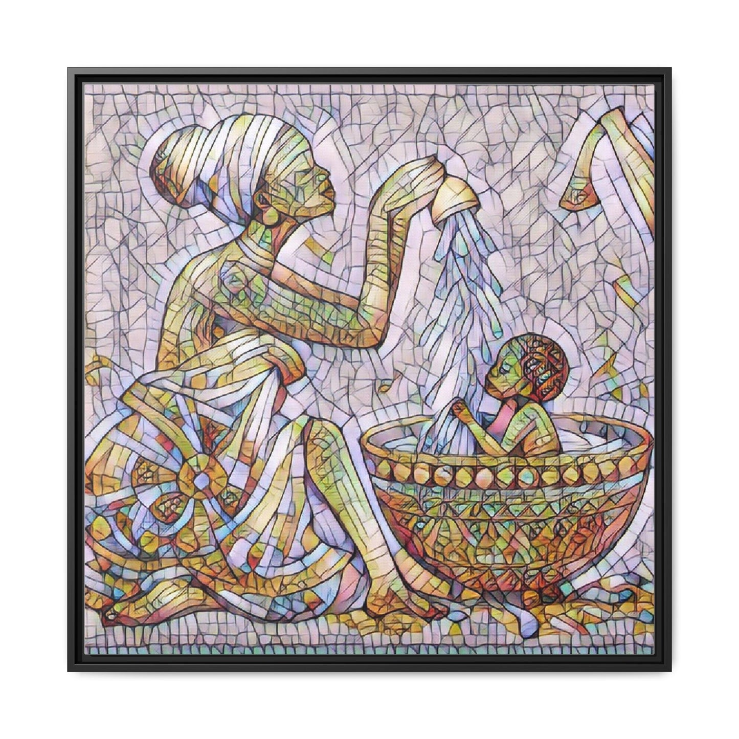 African Mother and Child Mosaic Matte Canvas (Framed)