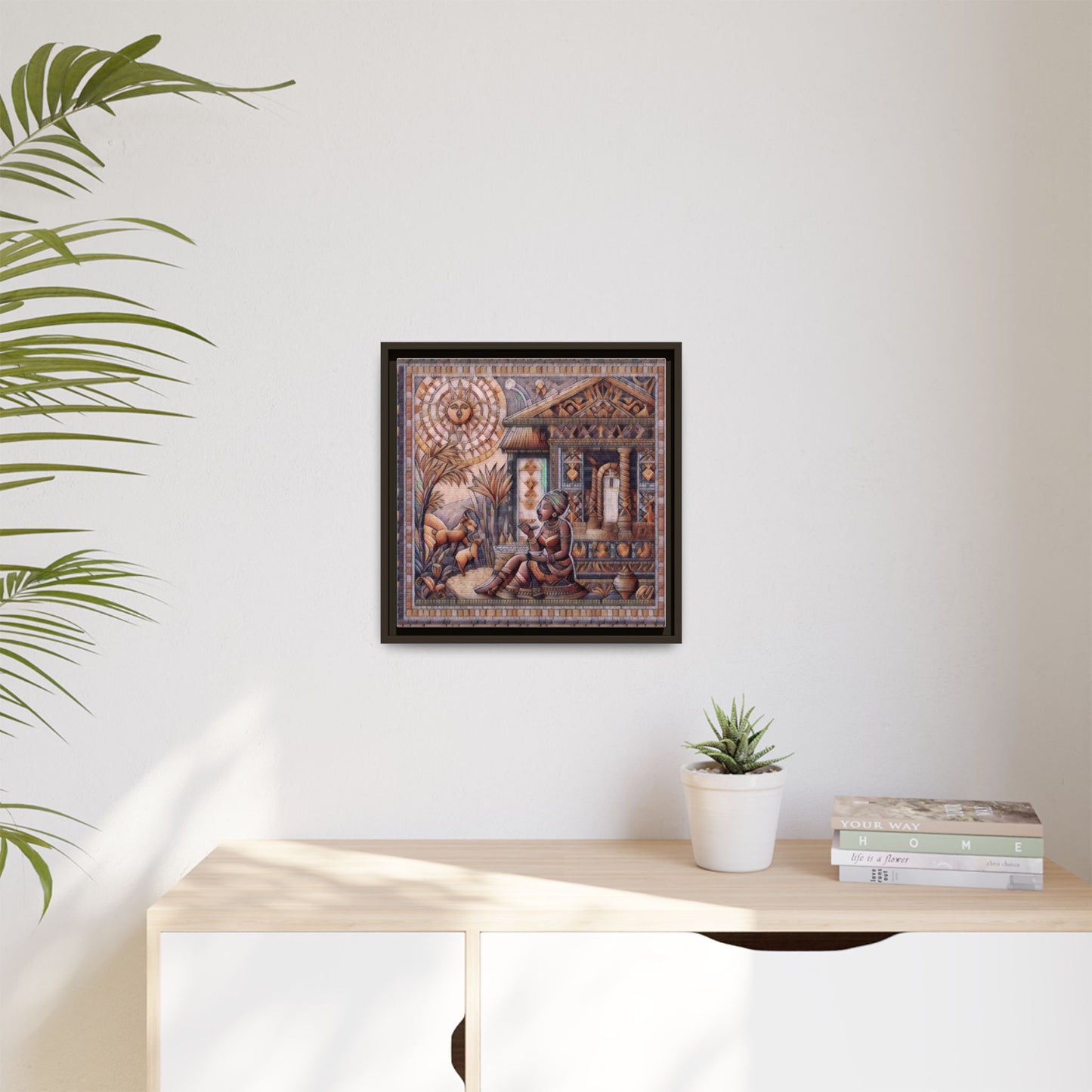 Egyptian Goddess Mosaic Framed Canvas Art — Colorful Ancient Ritual Wall Decor